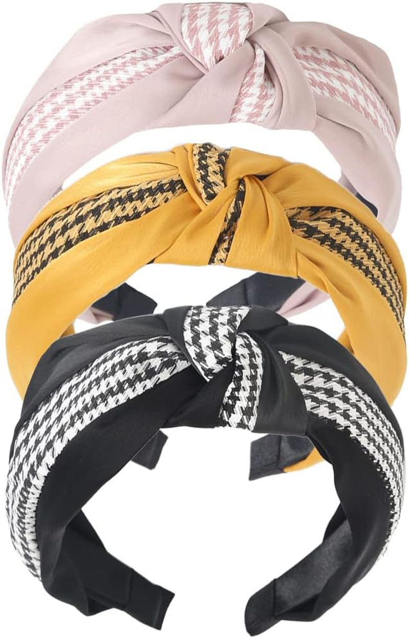 3 X Wide Headband, French Bow Knot Hair Hoop, Fabric, Non-Slip Headwear, Elastic Twist Hair Accessories, Alice Hair Bands for Women, UK (Flower2Vde)