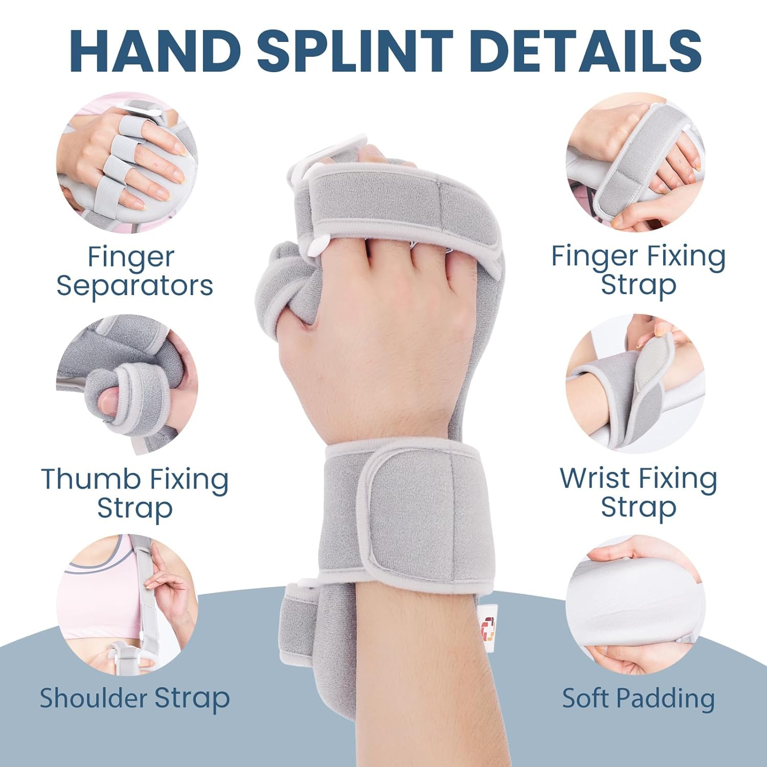 Resting Hand Splint for Stroke Recovery, Stroke Night Hand Brace with Finger Separator, Wrist & Finger Support Brace for Flexion Contractures, Arthritis, Carpal Tunnel Relief (S-Left) image number 5