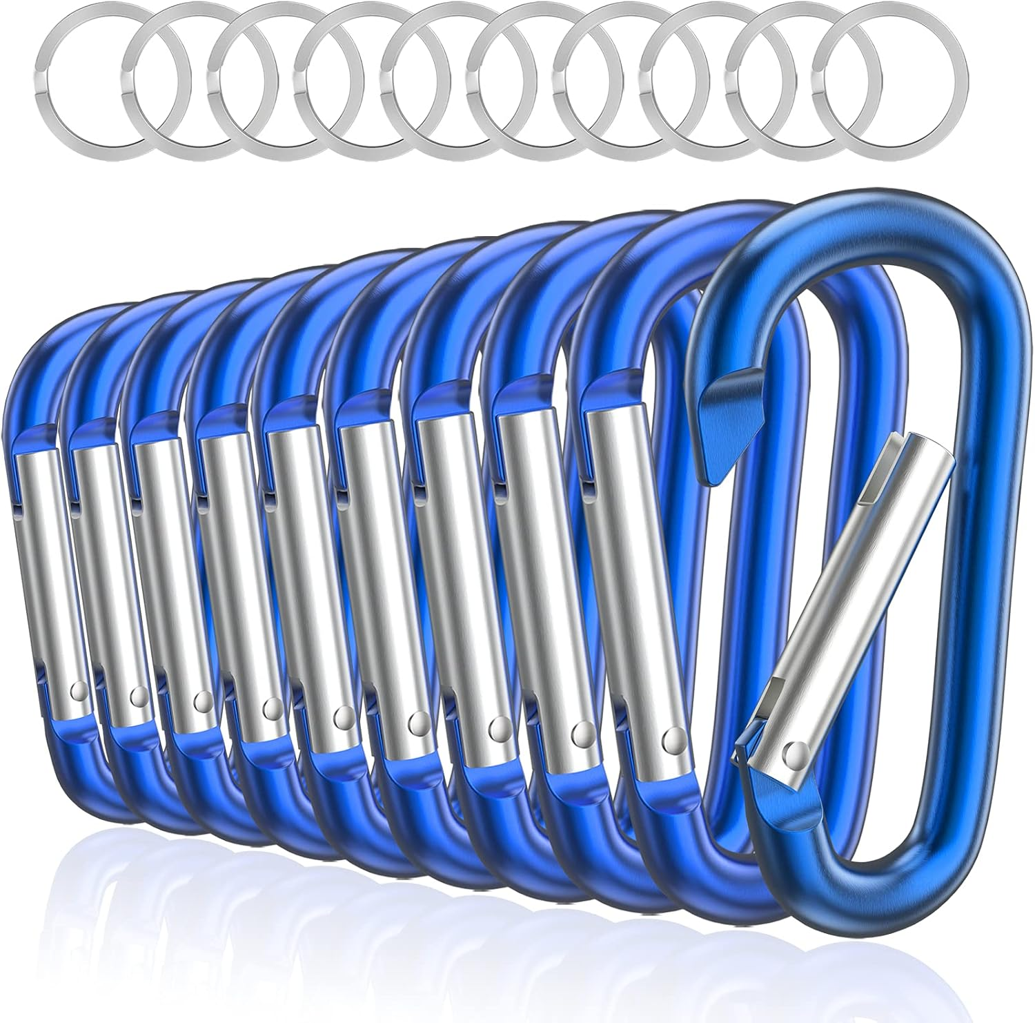 Sprookber 3" Aluminum Carabiner D Ring, Caribeener Clips, Spring Snap Hook for Keychain Clip, Set of 10 (Black)