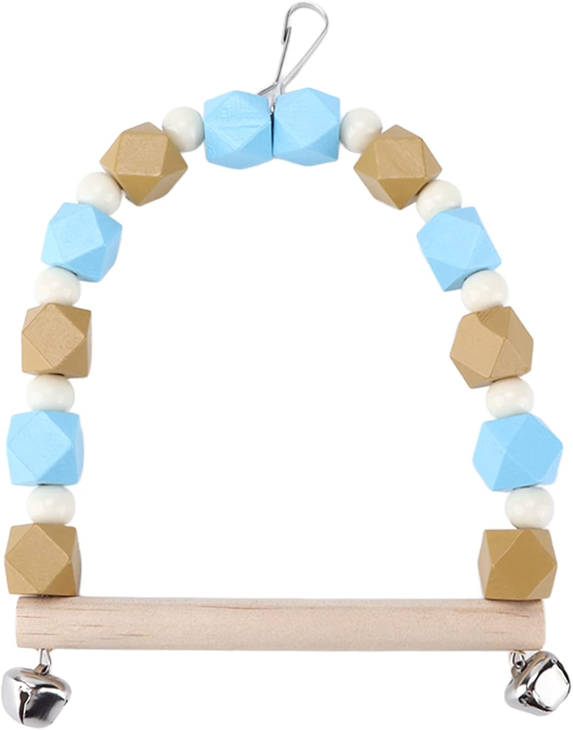 Riuulity Colorful Swing with Bells, Small Medium Size Wooden Block Swing for Movement, Easy to Install for Bird Cage Decoration image number 2