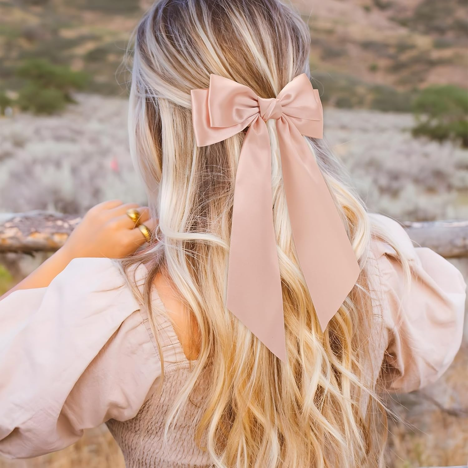 Silky Satin Hair Bow Clips for Women, 6Pcs Large Satin Bow Hair Slide Clips, Long Silky Satining Big Bow Hair Clip, Big Bow Hair Clips Solid Color image number 4