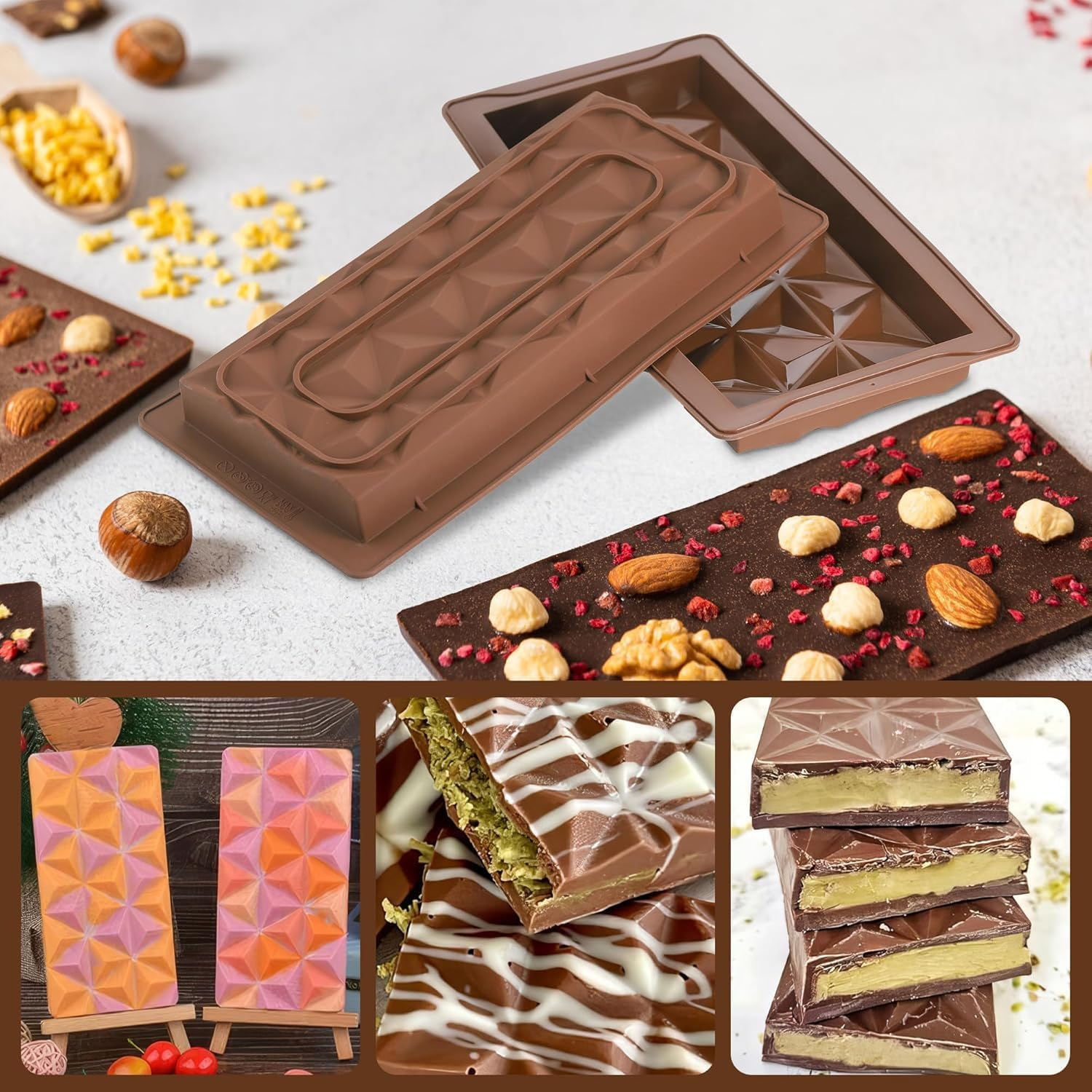 Uroboo 3 Pcs Chocolate Molds with a Scraper Premium Food Grade Silicone Chocolate Bar Molds image number 5
