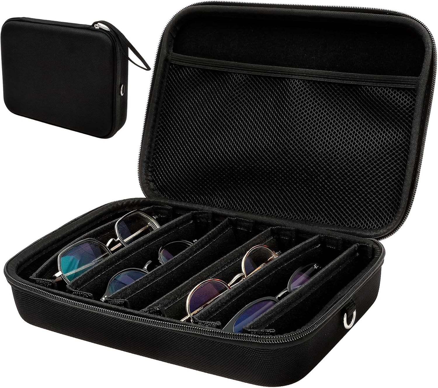 Awobepl Travel Sunglasses Organizer Case, Adjustable Slot Hard Shell Eyeglasses Storage Box with Zipper for Men Women Multiple Pairs image number 5