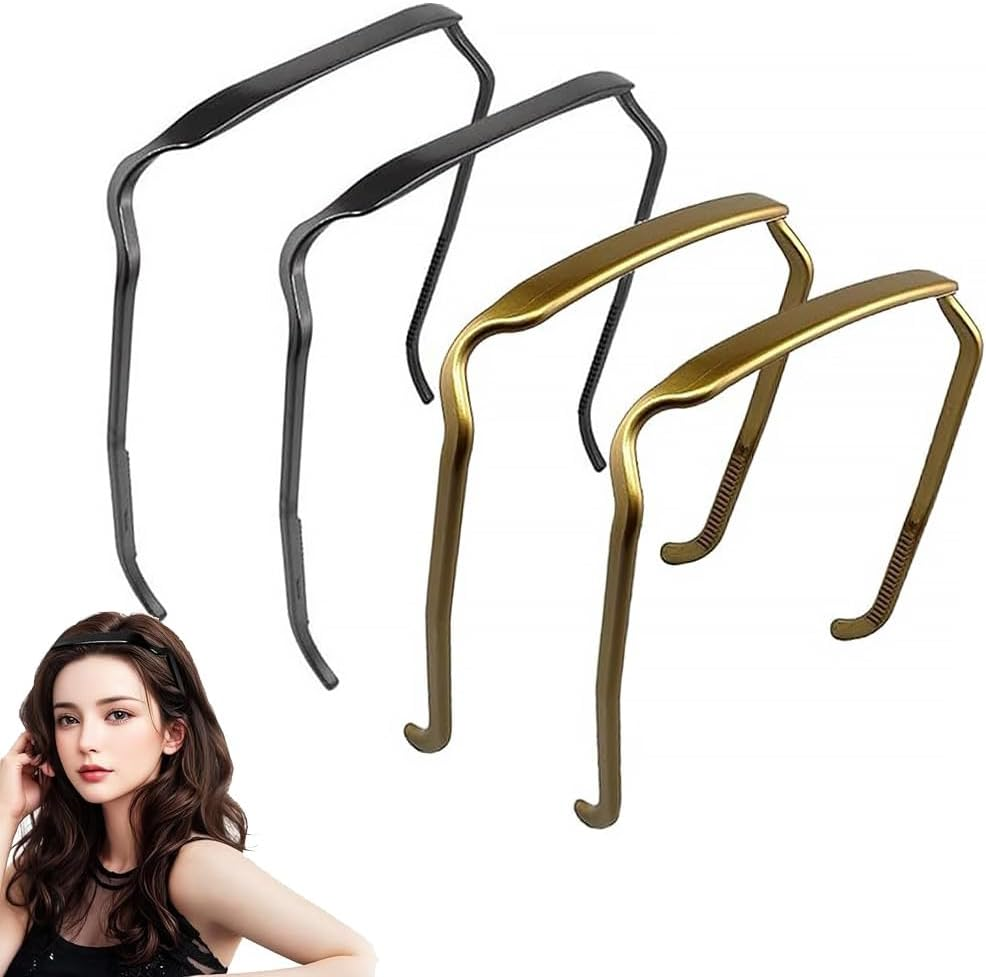 4Pcs Square Headband,Fashion Sunglass Headbands,Invisible Hair Hoop,Curly Thick Hair Hairstyle Fixing Tool for Women Men(Black, Gold, ONE SIZE)