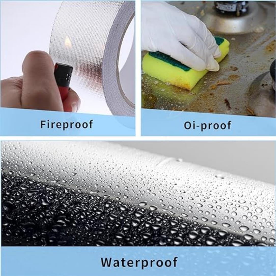 Premium Heat Shield Tape 2 Roll, Thick Aluminum Foil Adhesive for Reflective Insulation, Heat Resistant Fiberglass Exhaust Duct Tape,For Sealing Dryer Vent image number 1
