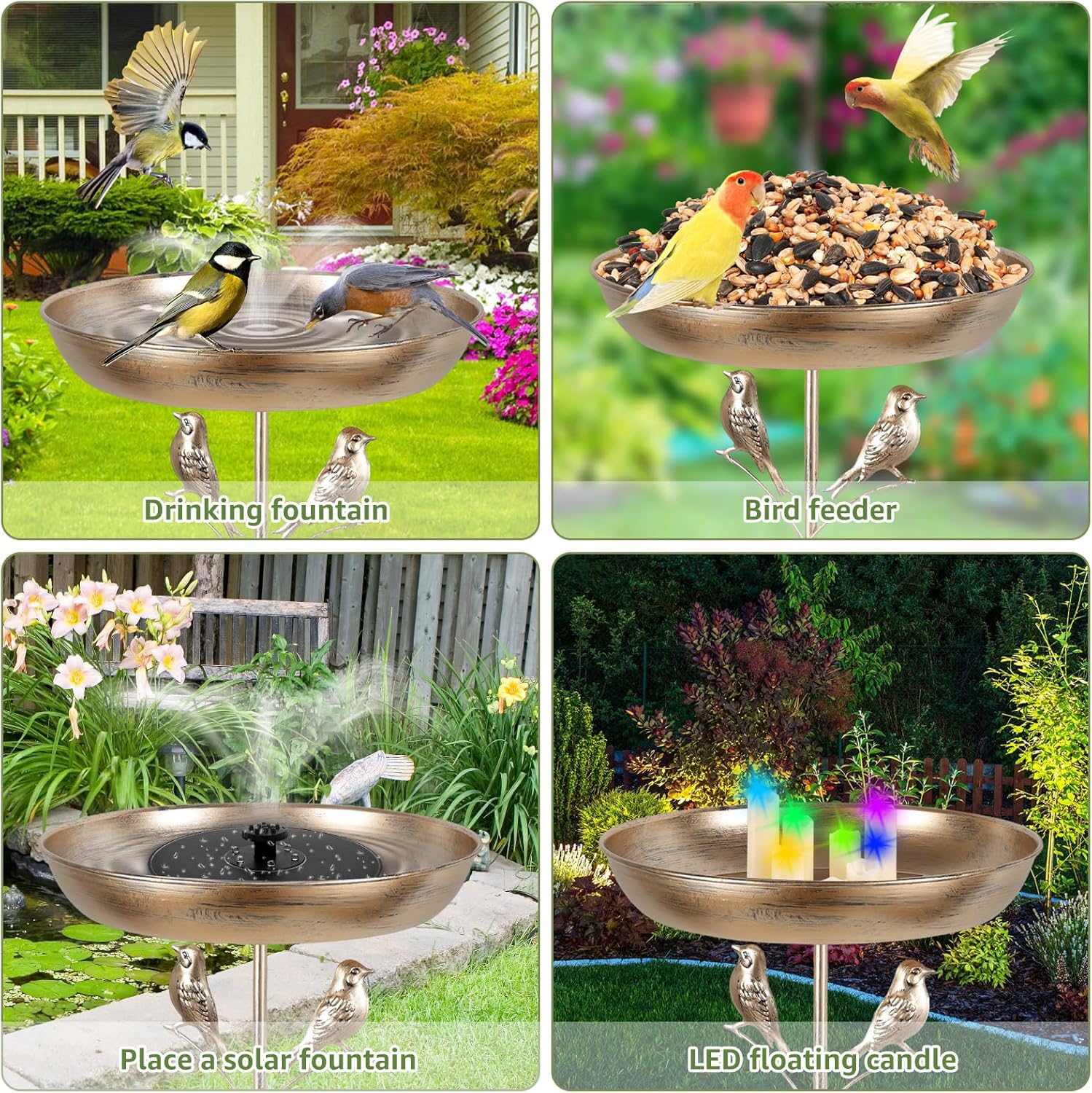 Iron Feeding Bird Bath Spike with 5 Pronged Base, Decorative Rust Resistant Bird Feeder Standing Bath for Outdoor Garden Patio Yard Lawn (Bird) - Bird image number 4