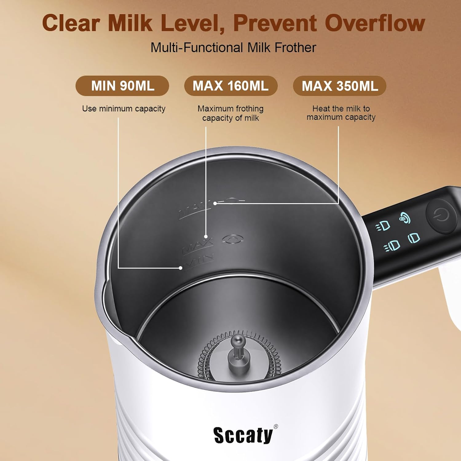 Electric Milk Frother, Milk Foam Maker, Milk Steamer, 4-In-1 Milk Frothers, Milk Warmer, up to 350Ml, 304 Stainless Steel, Non-Stick Coat, Scratch, Magnetic Suspension Stir, Lower Sound, Easy to Wash. image number 1
