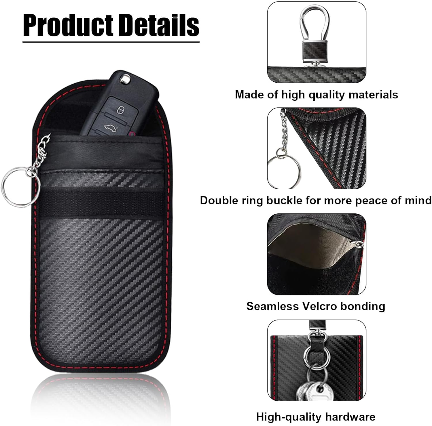 Upgraded Faraday Pouch for Car Keys (2 Pack) with Large Hook - Premium RFID Blocking Bag, Key Fob Signal Blocker Case, Anti-Theft & Anti-Hacking Key Cover for Remote Entry Keyless Systems image number 1