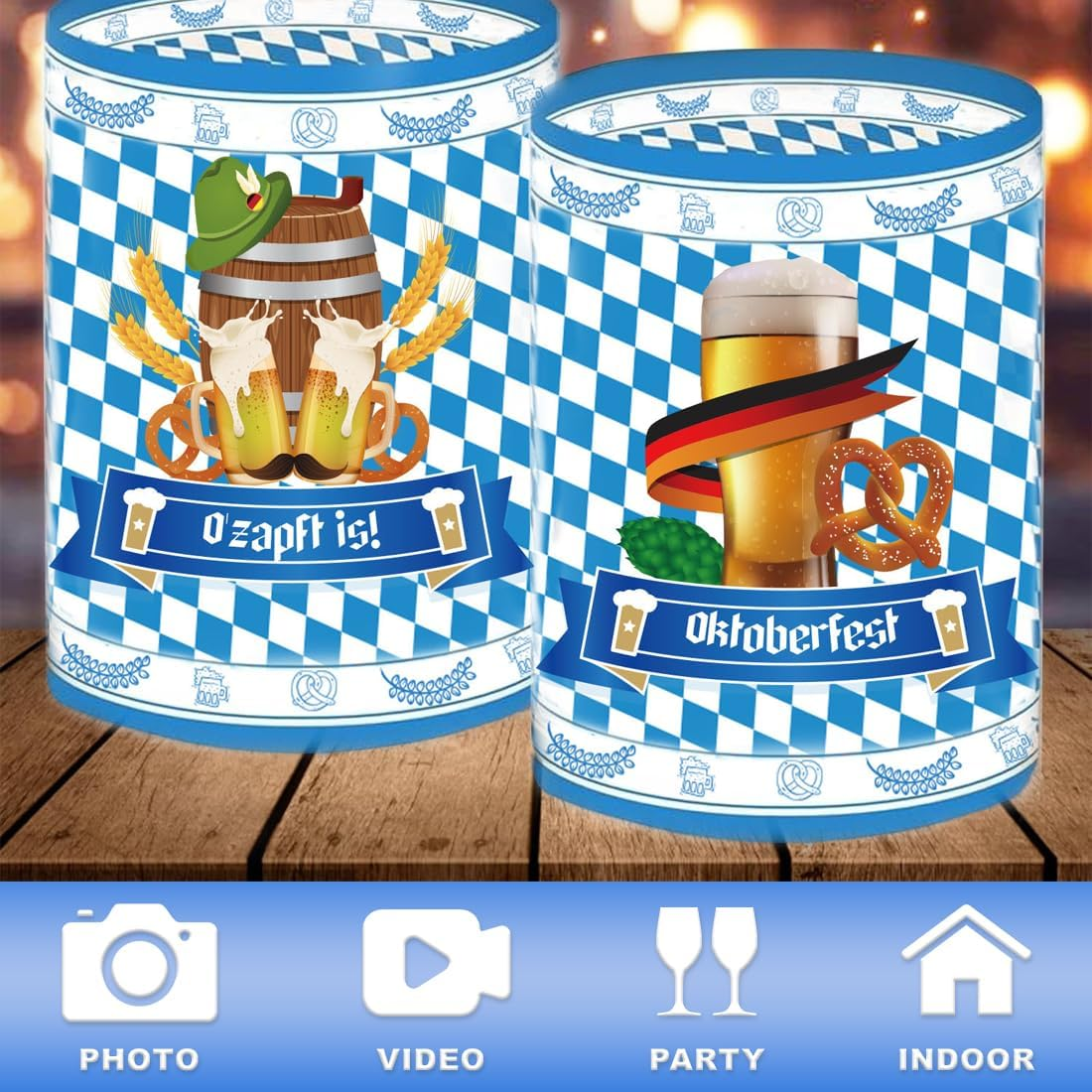 OUDQFCJ 8 Lantern Oktoberfest Table Decoration Set, Bavarian Decoration, Suitable for Tea Lights or Candles (Blue) image number 3