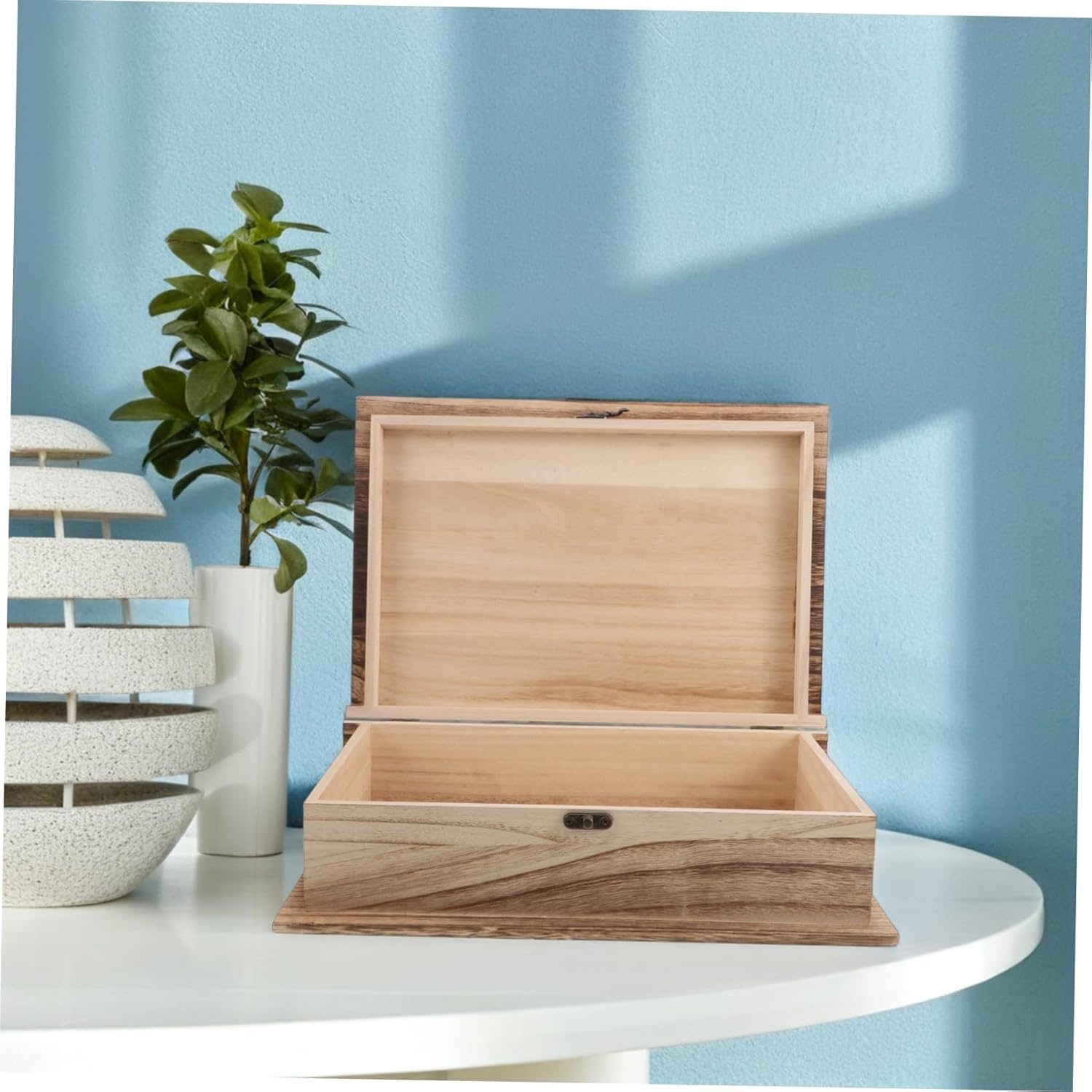 Hohopeti Vintage Wooden with Flip Lid Memorial Storage Container for Books and Trinkets Unpainted Memorial Case Home Decoration image number 4