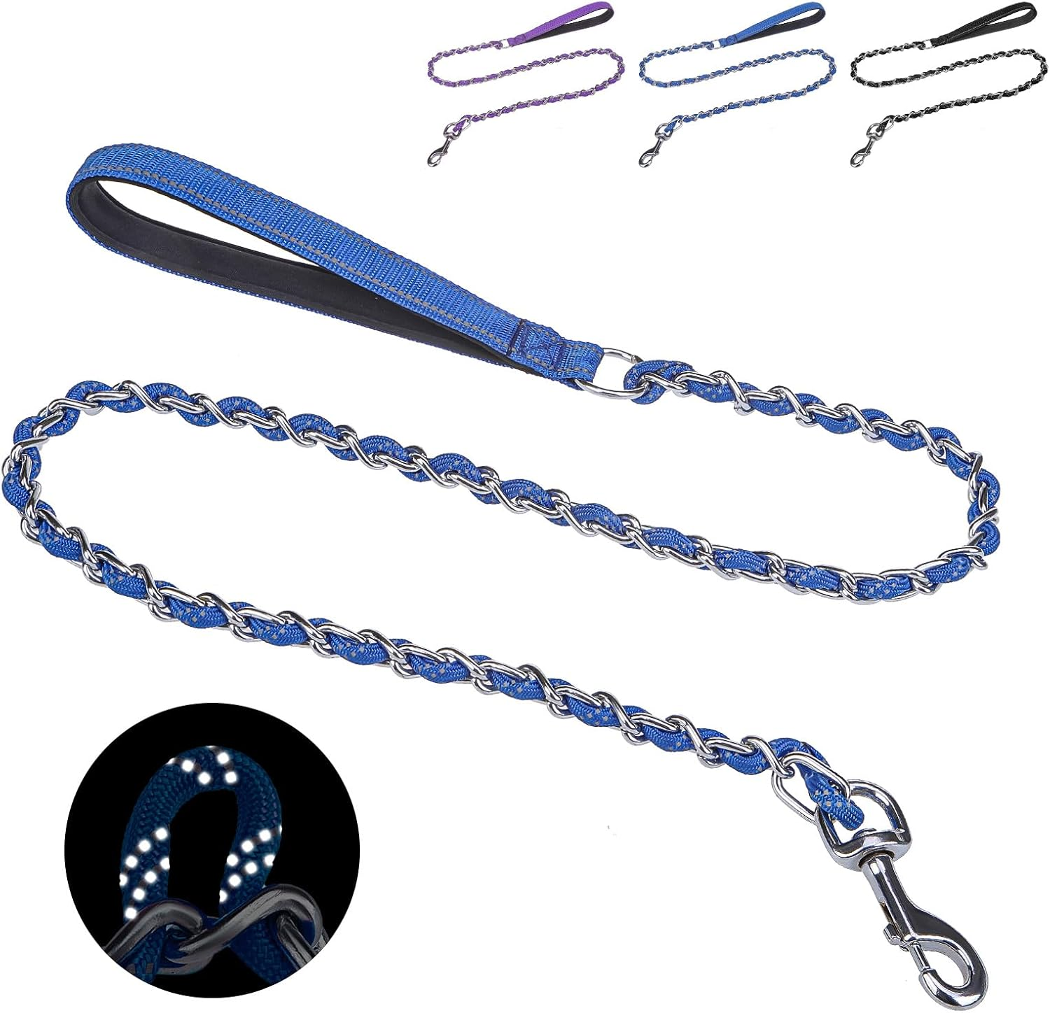 Homimp Chain Dog Leash - Reflective, Chew Proof Metal Leash for Large Dogs, 6 FT with Comfortable Soft Padded Handle, anti Bite Durable, Non Chewable (Red)