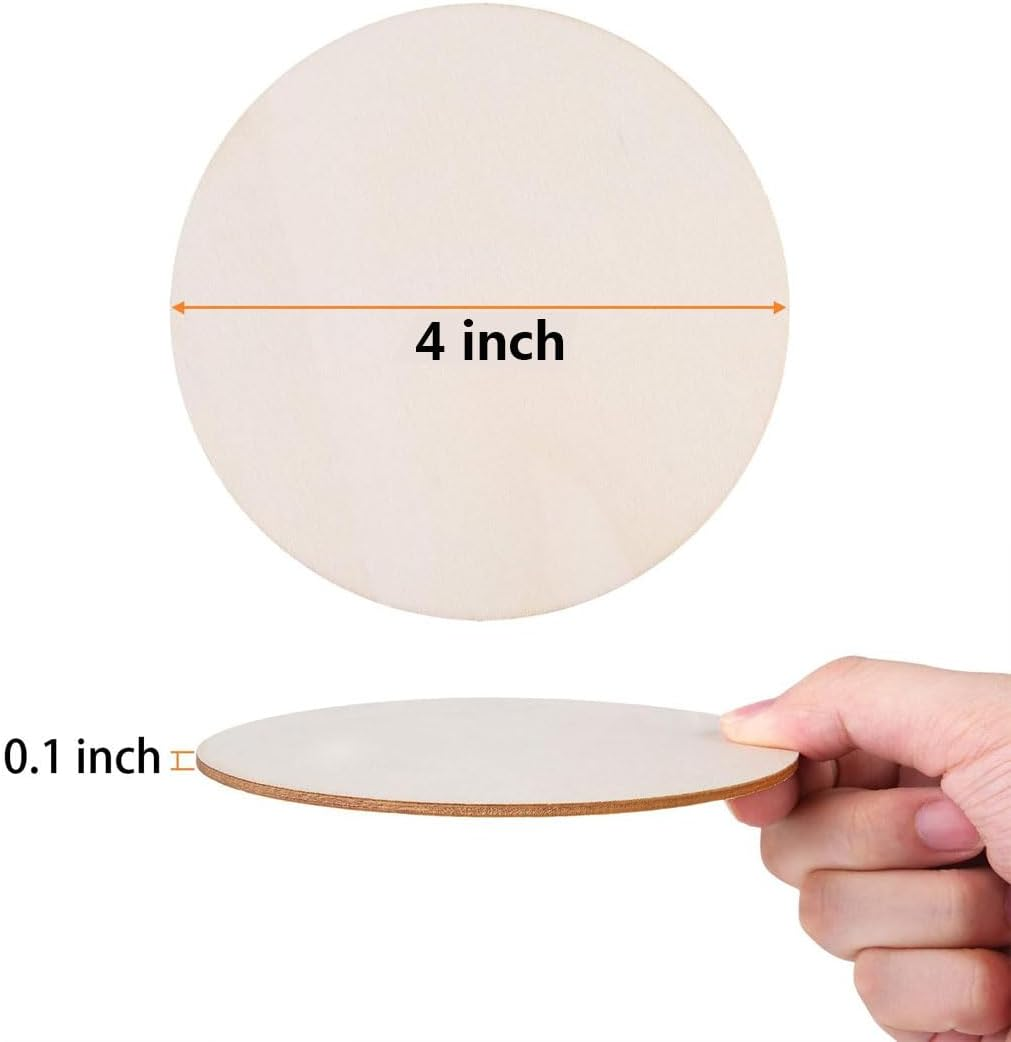 Aufondof 30 Pcs Wood Rounds Discs for Crafts 4 Inch Unfinished Wood Crafts Wood Blanks Circles for Crafts Wooden Discs for DIY Christmas Home Decor Painting and DIY Home Decor image number 4