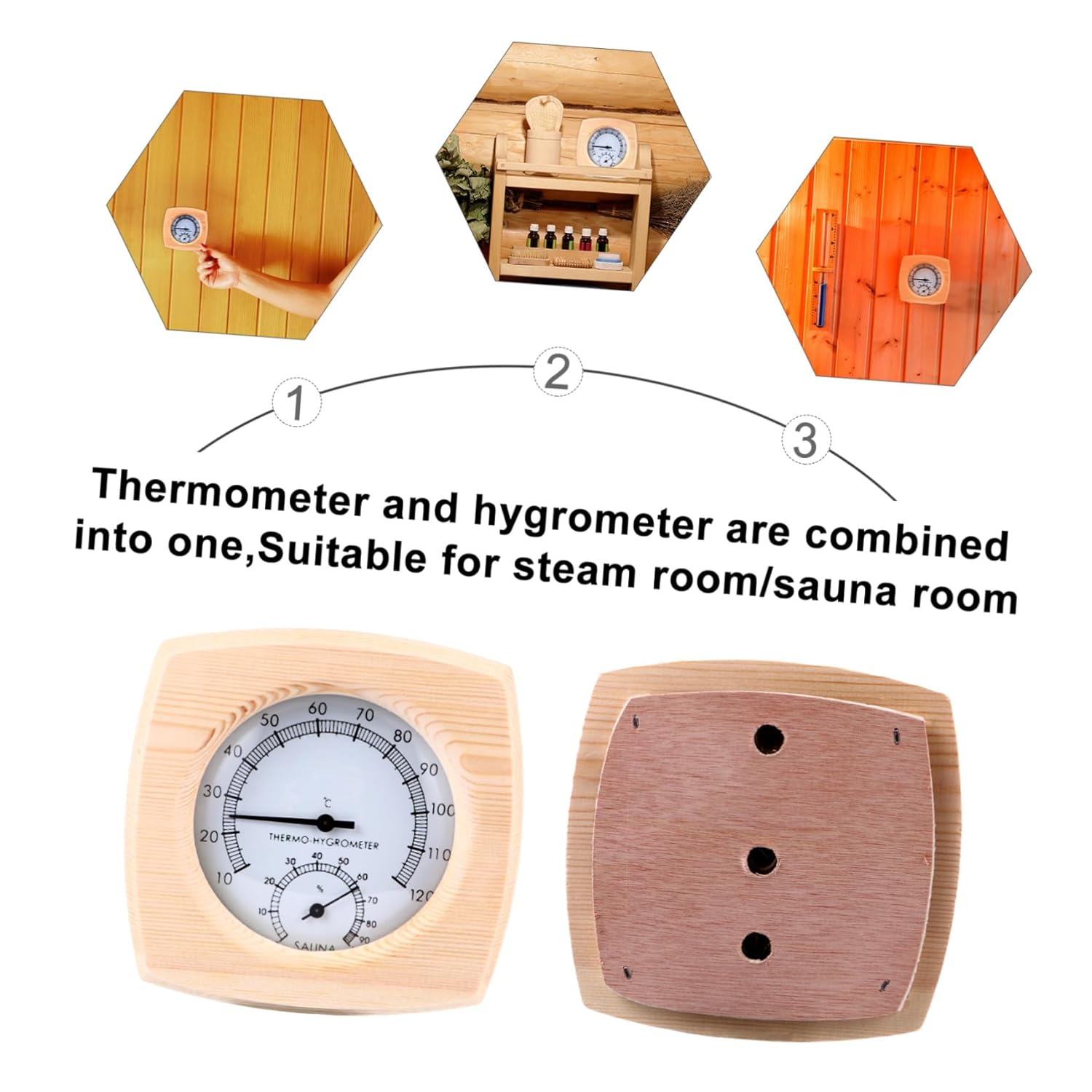 POPETPOP Wooden Sauna Thermometer Hygrothermograph for Sauna Hygrometer and Thermometer Combo for Monitoring Temperature and Moisture in Home image number 4