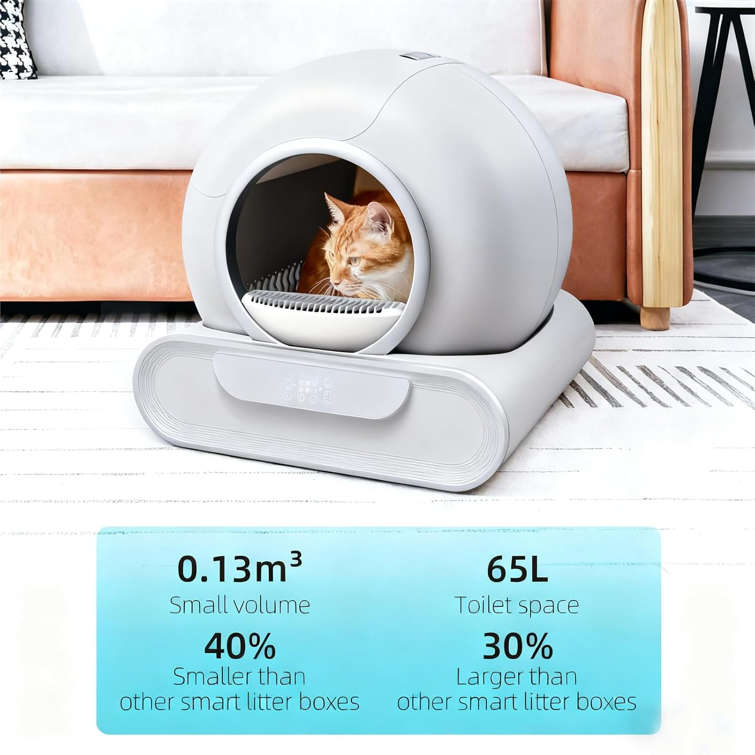 Self Cleaning Litter Box for Multiple Cats, Upgraded Extra Large 65L+9L Robot Litter Box with Negative Ion Sterilization & Deodorization, APP Control, 3 Rolls Litter Bag Liners image number 3