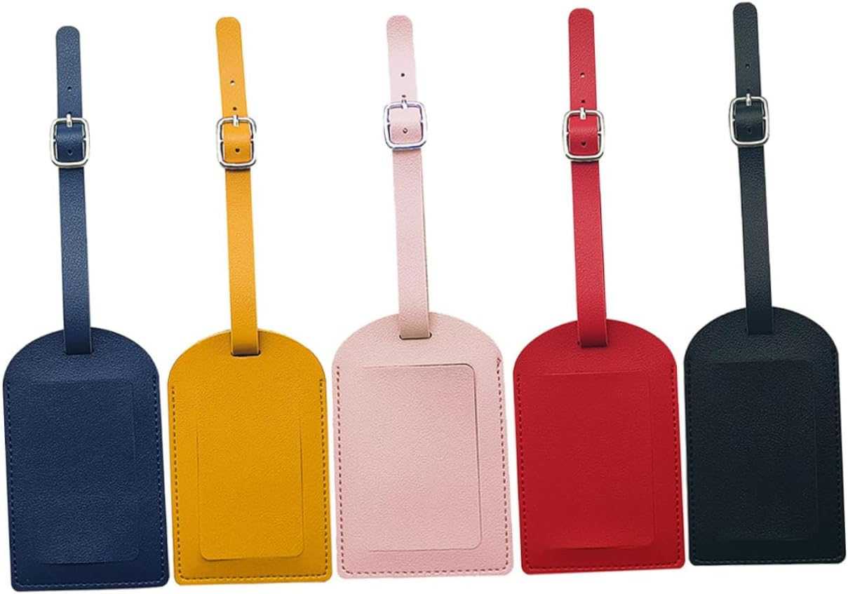 STOBOK 5Pcs Luggage Tags Luggage Identifiers Tags for Travel Durable Pu Leather Suitcase Labels image number 5