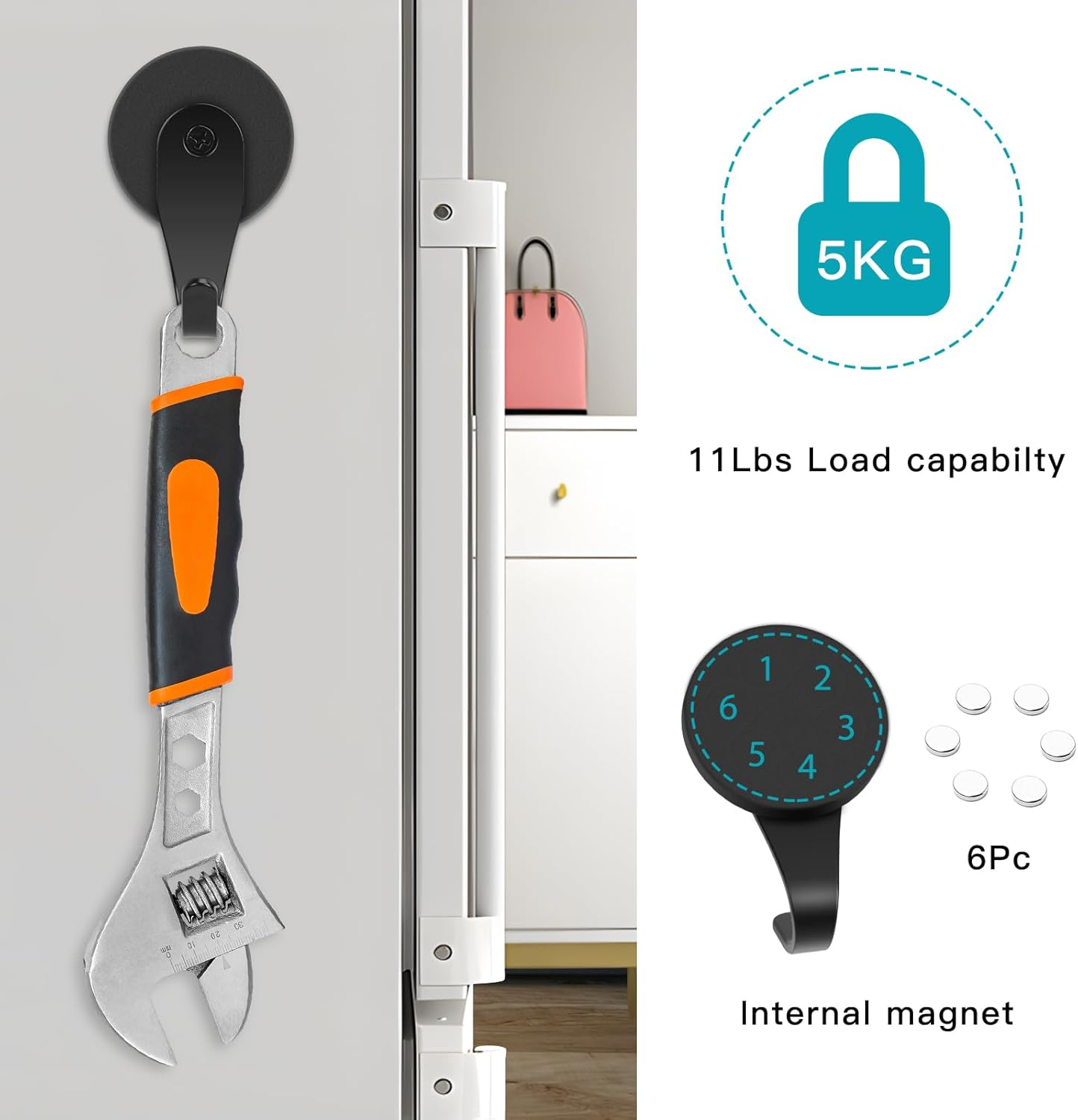 FYY Magnetic Wreath Hanger - 2 Pack Heavy Duty Magnets with Hook for Refrigerator, Christmas Decoration Magnetic Hooks for Metal Front Door, Cruise Hook Hanger for Hanging Cabins Grill Coat Pattern 2 image number 5