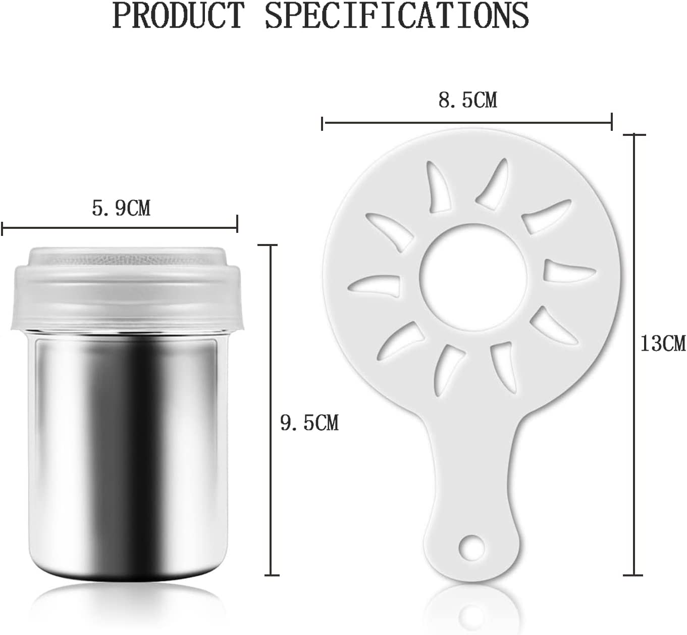 Powder Sugar Shaker Duster,1Pcs Stainless Steel Chocolate Dusters,Stainless Fine Mesh Shaker,Mesh Cans,Stainless Shaker,Coffee Cocoa with Printing Molds image number 6