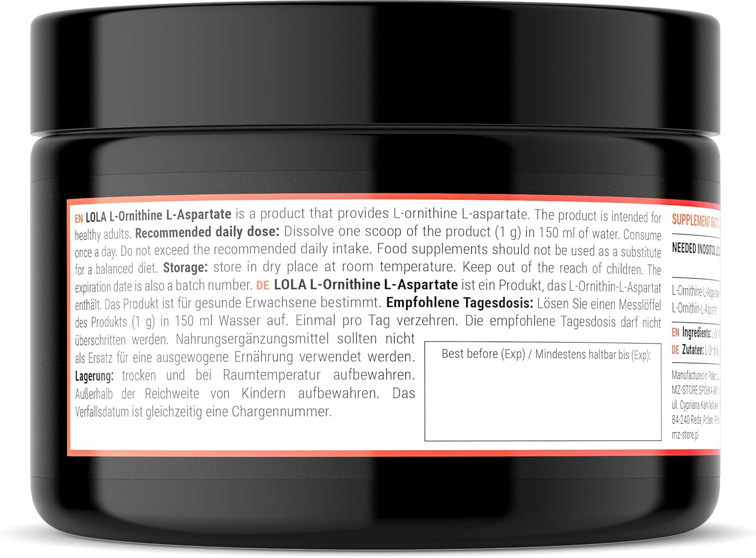 LOLA (L-Ornithine-L-Aspartate) Powder 80G -Mix of Two Amino Acids: Ornithine and L-Aspartic Acid 1000 Mg per Serving - 80 Servings per Pack - Diet Supplement - by MZ image number 2