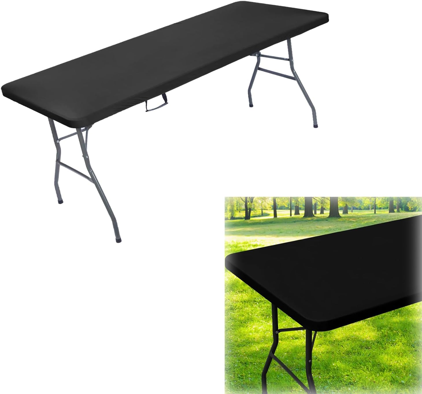 Waterproof Fitted Tablecloth for 6Ft Tables, Rectangle Picnic Table Cloth, Washable Table Cover for Camping, Indoor and Outdoor Use, Black, 30"X72" image number 2