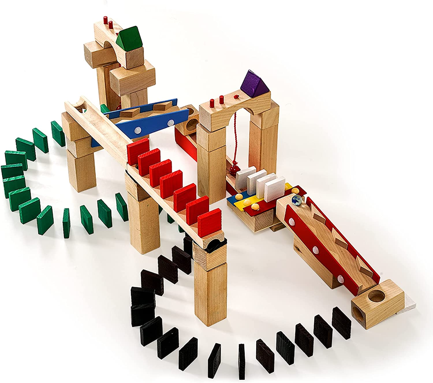 Calmado - 200 Pcs Marble Run Wooden Set / Ball Track Set for Kids / Girls / Boys Made of Beech Wood + Bag + Instructions image number 4