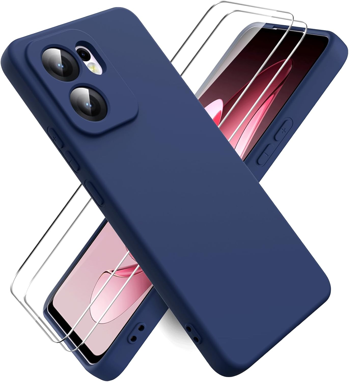 Ikziwreo Case for OPPO Reno 13 FS 5G/OPPO Reno 13 F 5G/4G, with 2 Pack Tempered Glass Screen Protector, Soft Silicone Rubber Anti-Shock Case - Midnight Blue image number 7