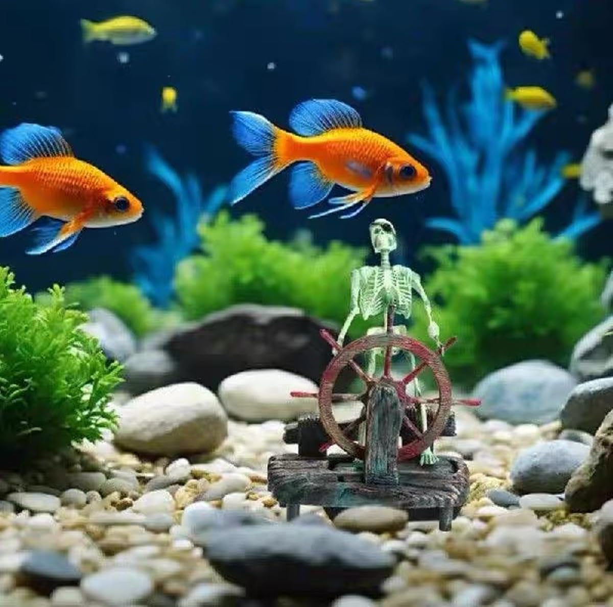 Skeleton Pirate Captain Aquarium Decoration, Skeleton Seaman Landscape Fish Tank Decor, Undersea Air-Driven Aquatic Ornament for Home Fishing Tank image number 1