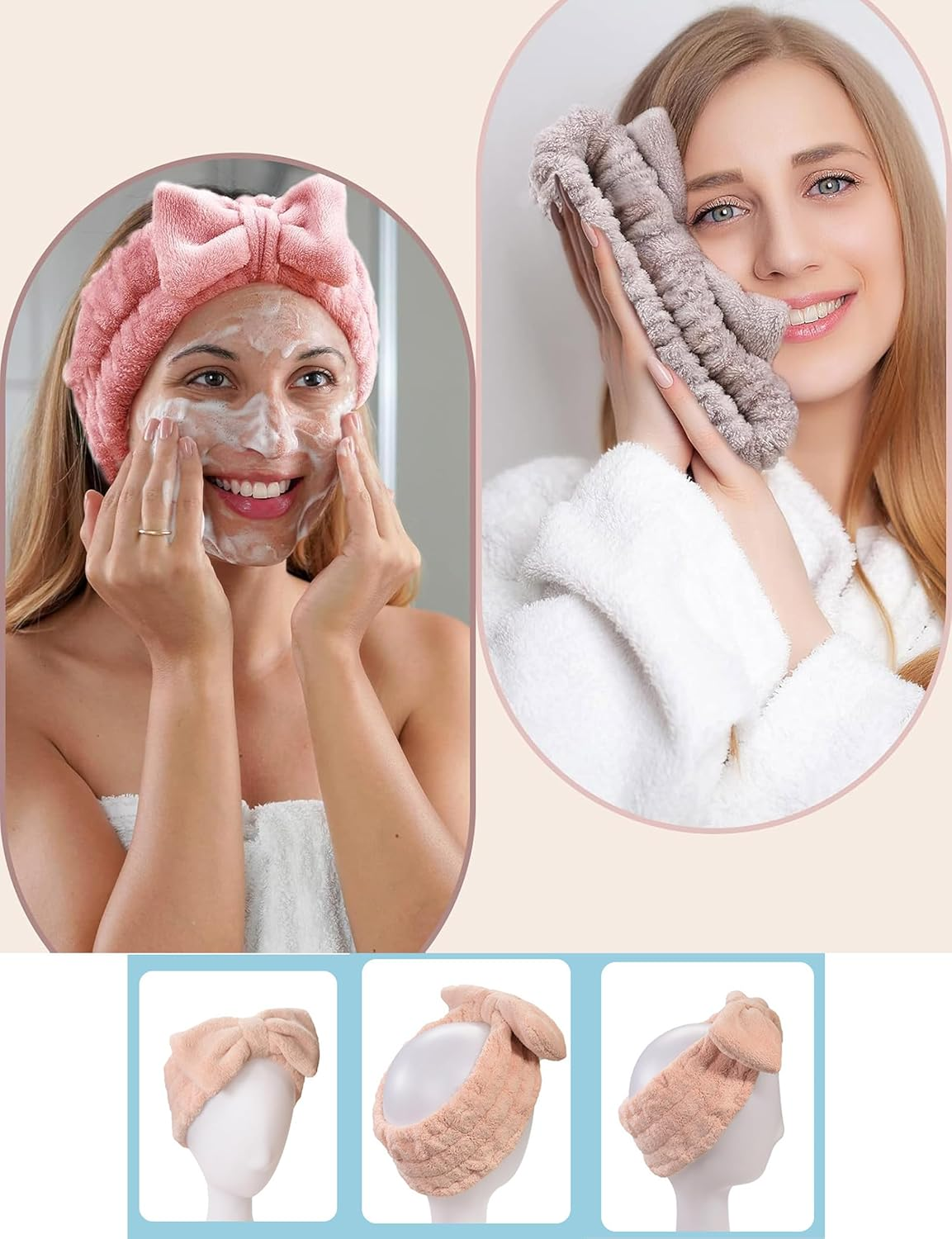 Makeup Headbands for Women,Spa Headbands Face Wash Headband,Adjustable Hair Band for Skin Care for Girls and Women image number 3