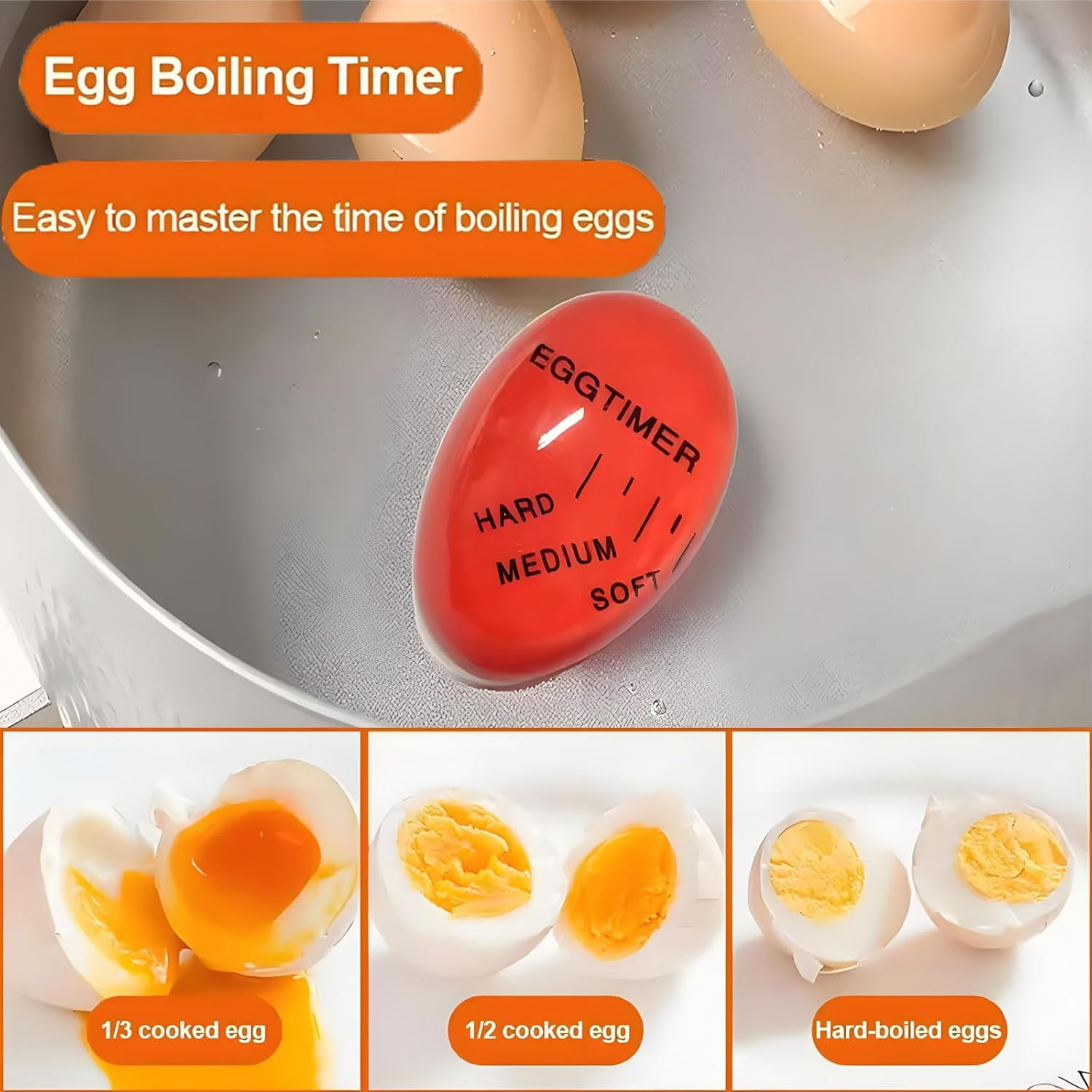 MYTOAU 3Pcs Egg Timer Resin Kitchen Timer,Egg Color Changing Timer,Visual Time Hard Boiled Egg Timers Change in Color Estimates Degree of Doneness inside the Egg image number 3