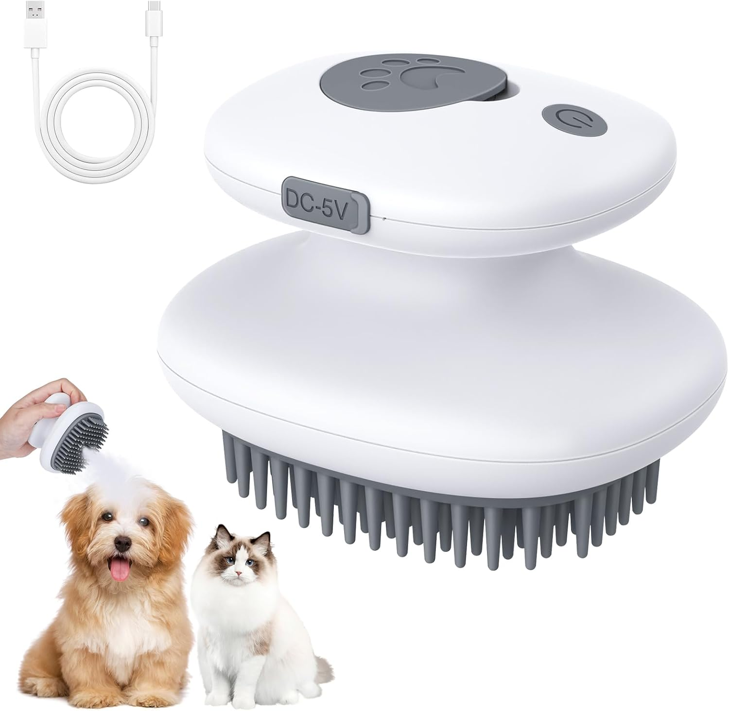 Euqvunn Cat Brush with Steam with Release Button, Ultra Quiet Design/Comfort Handle, Pet Steam Brush, Cat Steamy Brush, Dog Brush, Rechargeable Cats with Spray for Cats, Dogs, Rabbits