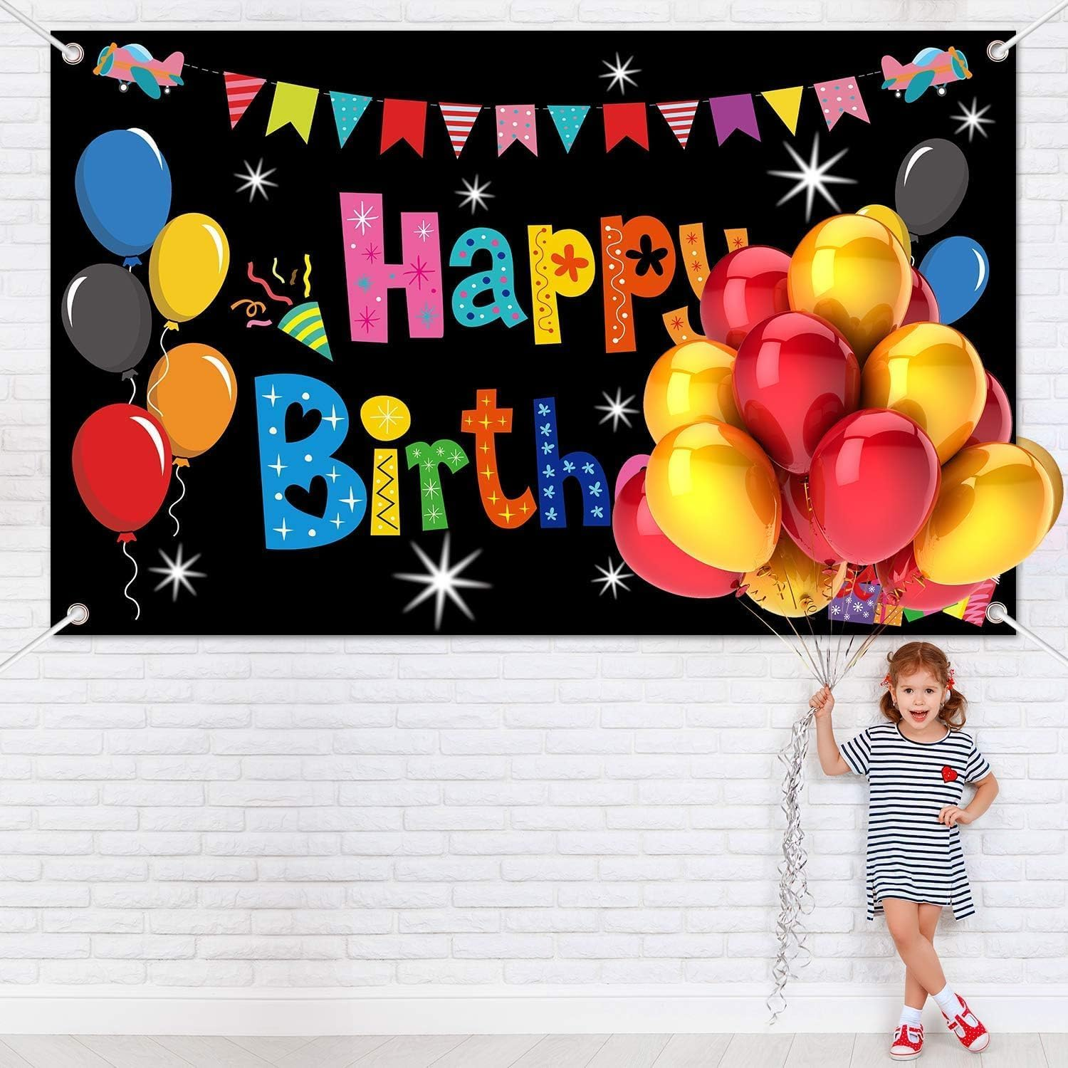 Colorful Happy Birthday Party Decorations Rainbow Birthday Banner Backdrop Large Happy Birthday Yard Sign Backgroud It'S My Birthday Party Indoor Outdoor Decorations Supplies for Boys Kids Girls - Large (Pack Of 2) image number 4