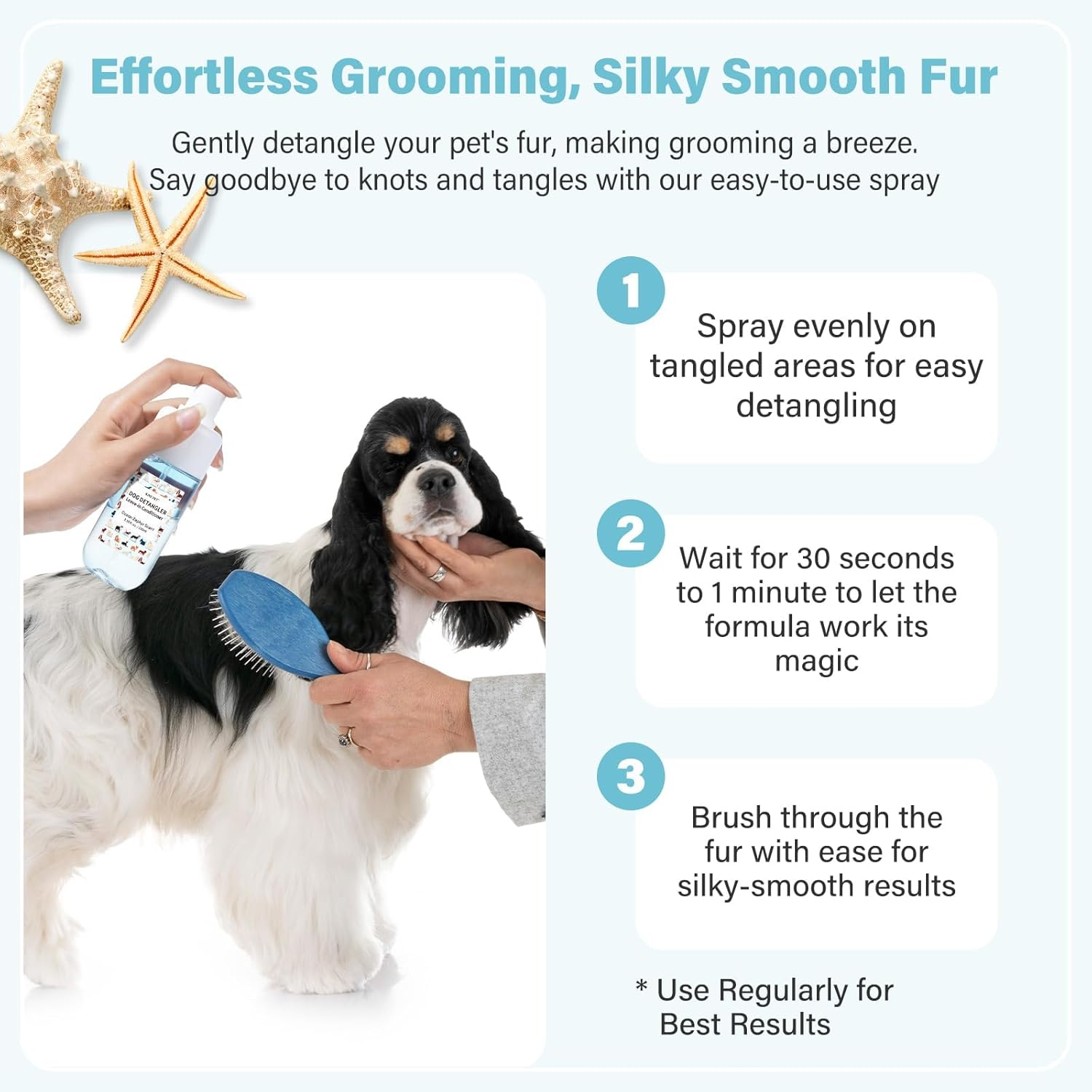 Dog Detangler & Dematting Spray - Leave-In Conditioner, Ocean Zephyr Scent | Jojoba Oil, Macadamia Oil, Sodium Hyaluronate for Silky, Tangle-Free Coat, 120Ml image number 4