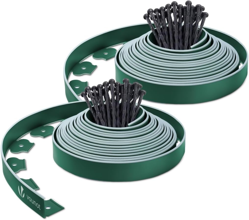 VOUNOT&reg; Plastic Lawn Edging Border with 60 Ground Anchors, 20M Flexible Garden Edging Strip for Grass, Paths, Gravel or Flower Beds, Weatherproof Landscape Border, 5Cm High, Green & Green Outline Edge image number 4