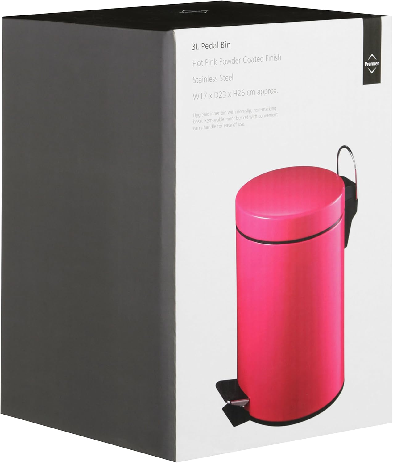 Premier Housewares 506420 Pedal Bin Hot Pink Kitchen Bin Stainless Steel Bathroom Bin Pedal Push Kitchen Bins Recycling Bins 3 L H26 X W17 X D23Cm image number 4