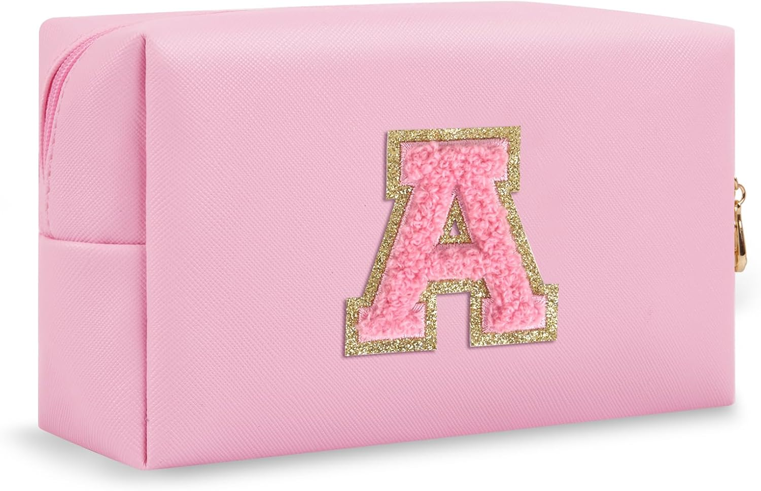 Personalized Makeup Bag Initial A-Z Preppy Patch Bag,Small PU Leather Travel Cosmetic Bag Pouch with Zipper,White Cute Toiletry Bag,Gift Ideal for Teen Girls Women Birthday Friend Mom,Letter A