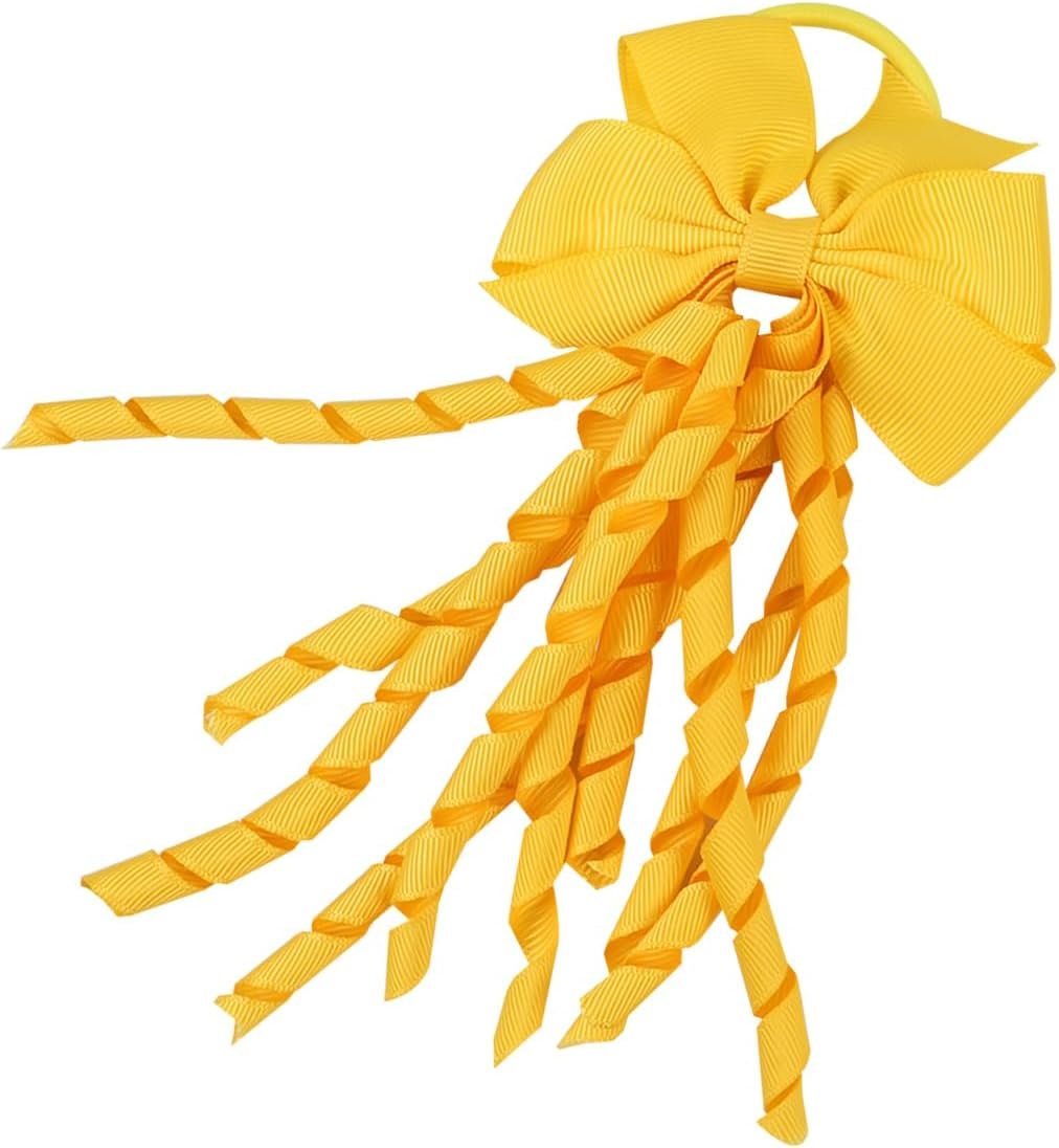 Laroal 2 Pcs Hair Bow Spiral Streamers &ndash; Curly Bow Hair Bands, Ponytail Holders, Hair Ribbons, Bobbles for Girls, Toddler, School, Party Accessories &ndash; Yellow image number 6