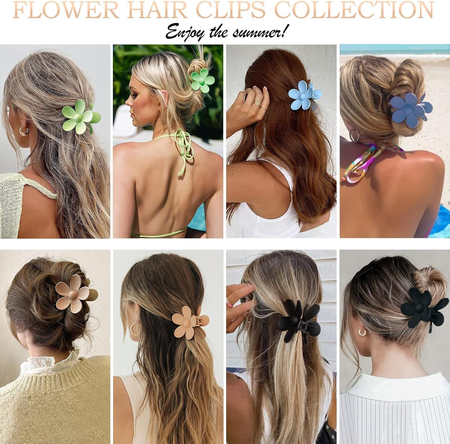 Large Hair Clips 12 Pieces Flower Hair Clips for Thick Hair Large Hair Clips Cute Hair Clips 3 Styles Hair Clips for Thin Hair Women (Khaki, Green, Blue, Black)