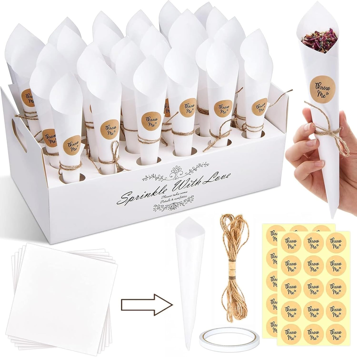 30Pcs Party Confetti Cones, Biodegradable Stand Tray Paper Cone Box Set, Suitable 30 Holes Confetti Cones Holder Placing Dried Flower Petals Confetti for Wedding Engagement Party Birthday image number 6