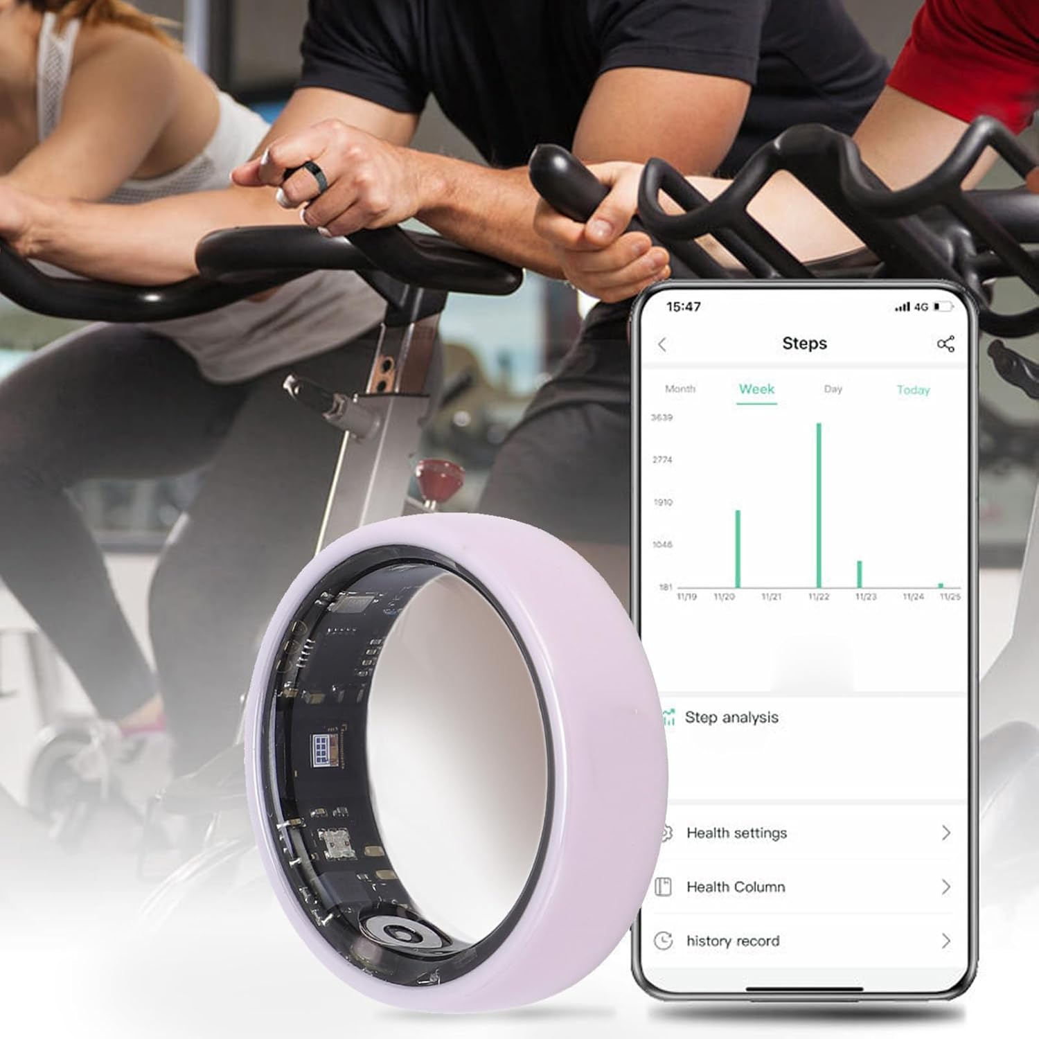 NFC Smart Ring Ceramic Waterproof Fitness Tracker with 5ATM IP68, Step Switch, Multi Sport Modes, Magnetic Charge, Lightweight Health Ring for (17.5 Mm / 0.69 In) (18.3 Mm / 0.72 Inches) image number 3