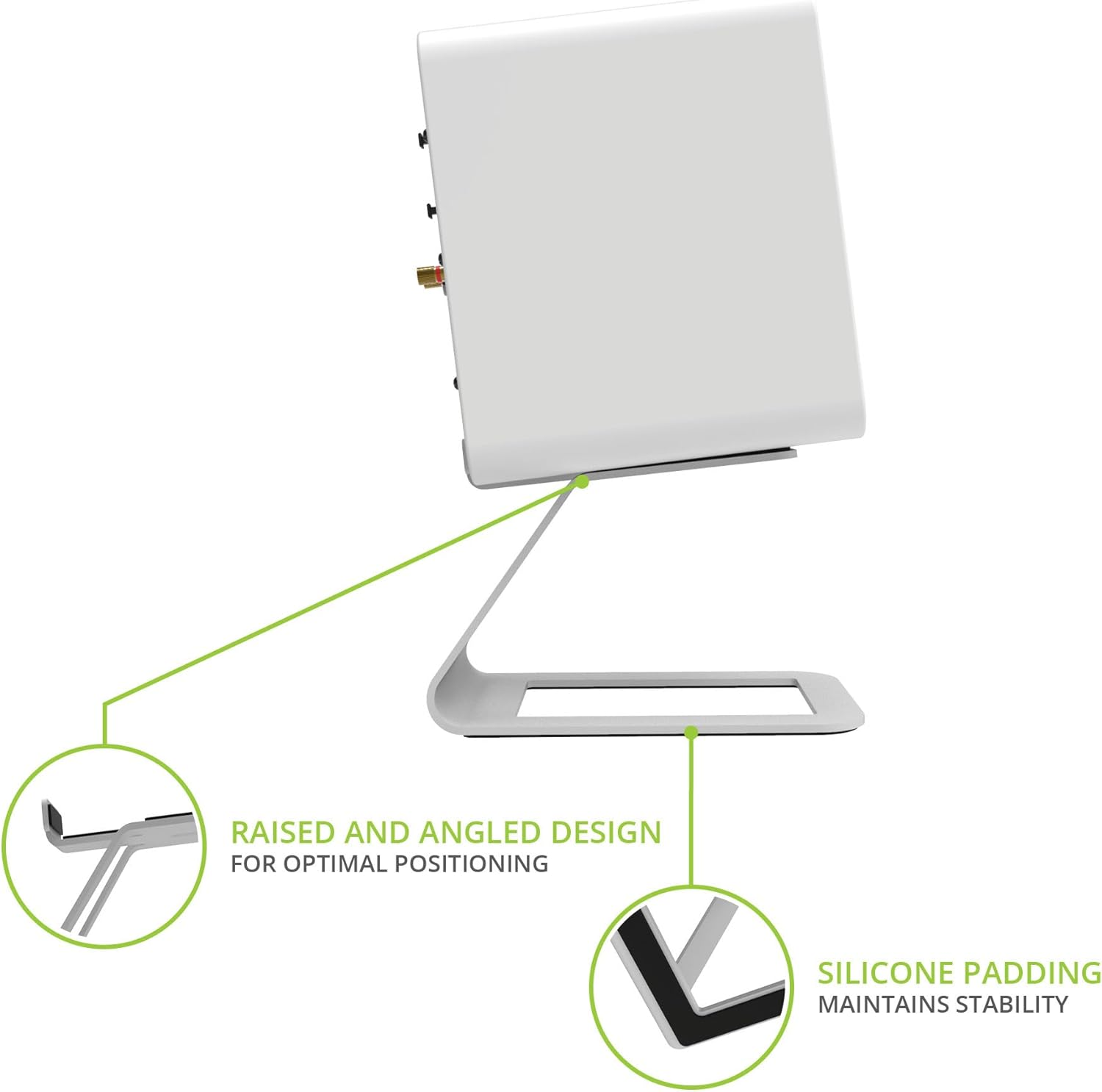 Kanto SE4W Elevated Desktop Speaker Stands for Medium Bookshelf Speakers & Mid-Size 3&rdquo;-4&rdquo; Studio Monitors | 5.6&rdquo; Tall | Supports 9 Lbs | Damping 2.0 Mm Silicone Padding | &frac14;&rdquo;-20 Mounting | White | Pair - Black image number 4