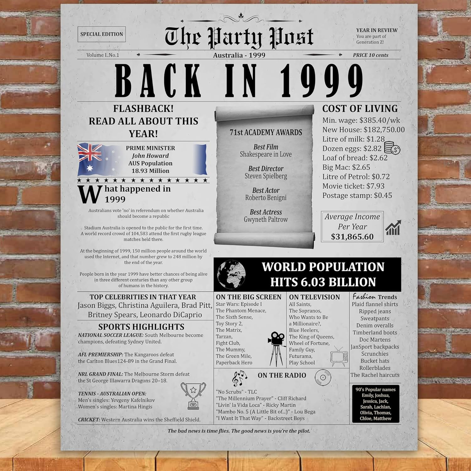 26Th Birthday Party Decorations Poster - 26 Years Ago Anniversary Card for Women and Men. Back in 1999 Home Decor Supplies for Her or Him Turning 26 Years Old. Size A3 Birthday Retro Card image number 4