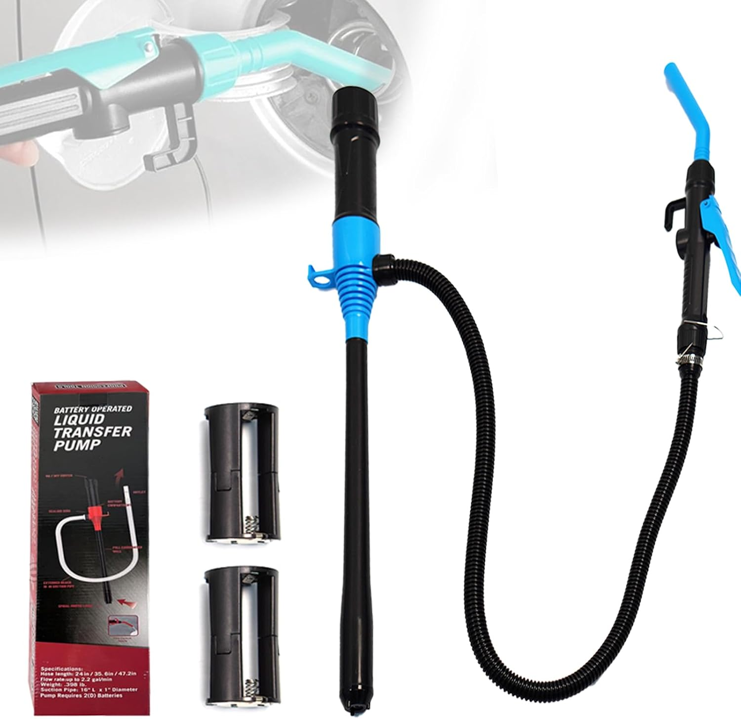 2.4 Gallons Electric Syphon Pump Battery Operated Petrol Oil Water Fuel Transfer Blue