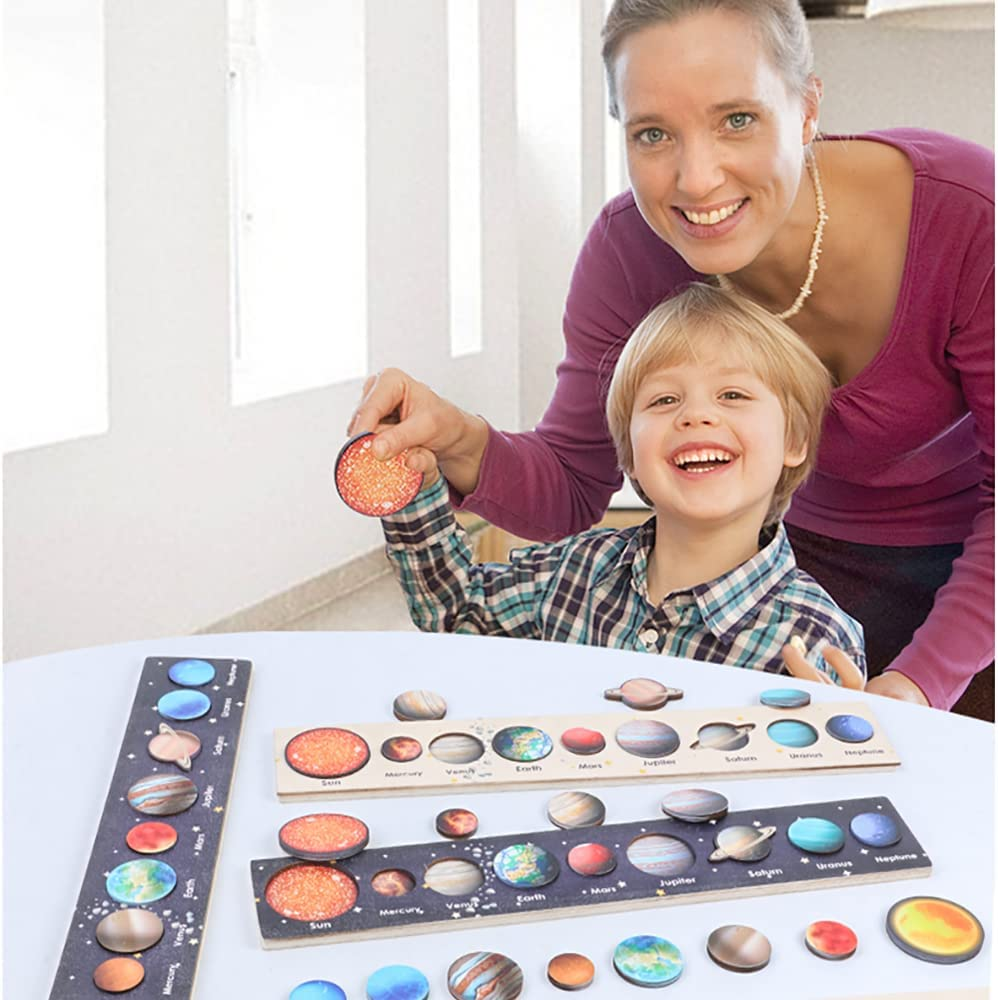 XICEN Solar System Puzzles for Kids Age 3-5,Wooden Space Jigsaw Planets Preschool Education Learning Montessori Toys for Toddlers Baby Boy Girl,Christmas Birthday Gifts