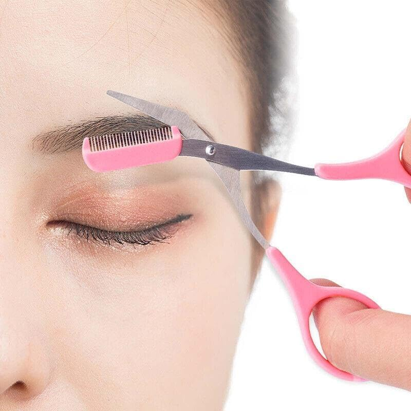 AIMALL Stainless Steel Eyebrow Scissors with Comb, Makeup Trimming Tweezers Tool, Durable Beauty Kit for Women&rsquo;S Precision Eyebrow Shaping - Pink image number 2