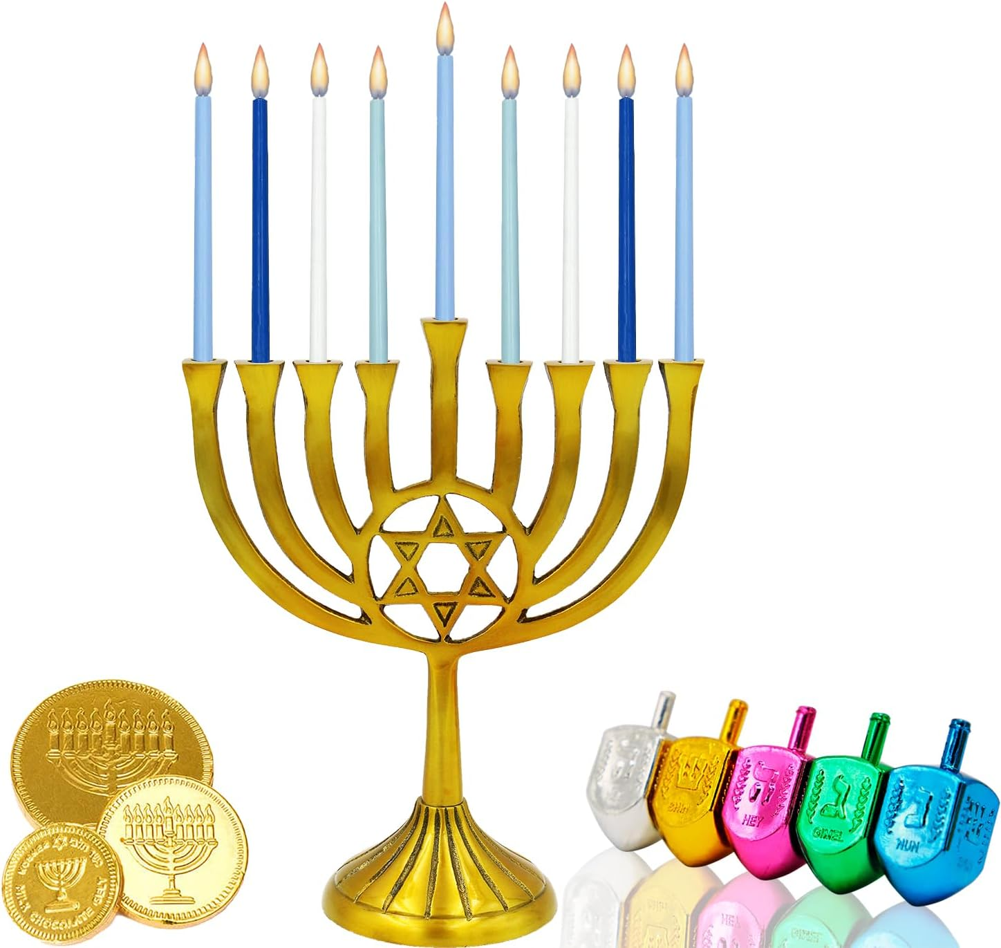 The Dreidel Company Deluxe Tapered Pastel Blue and White Hanukkah Menorah Candles for All 8 Nights of Chanukah