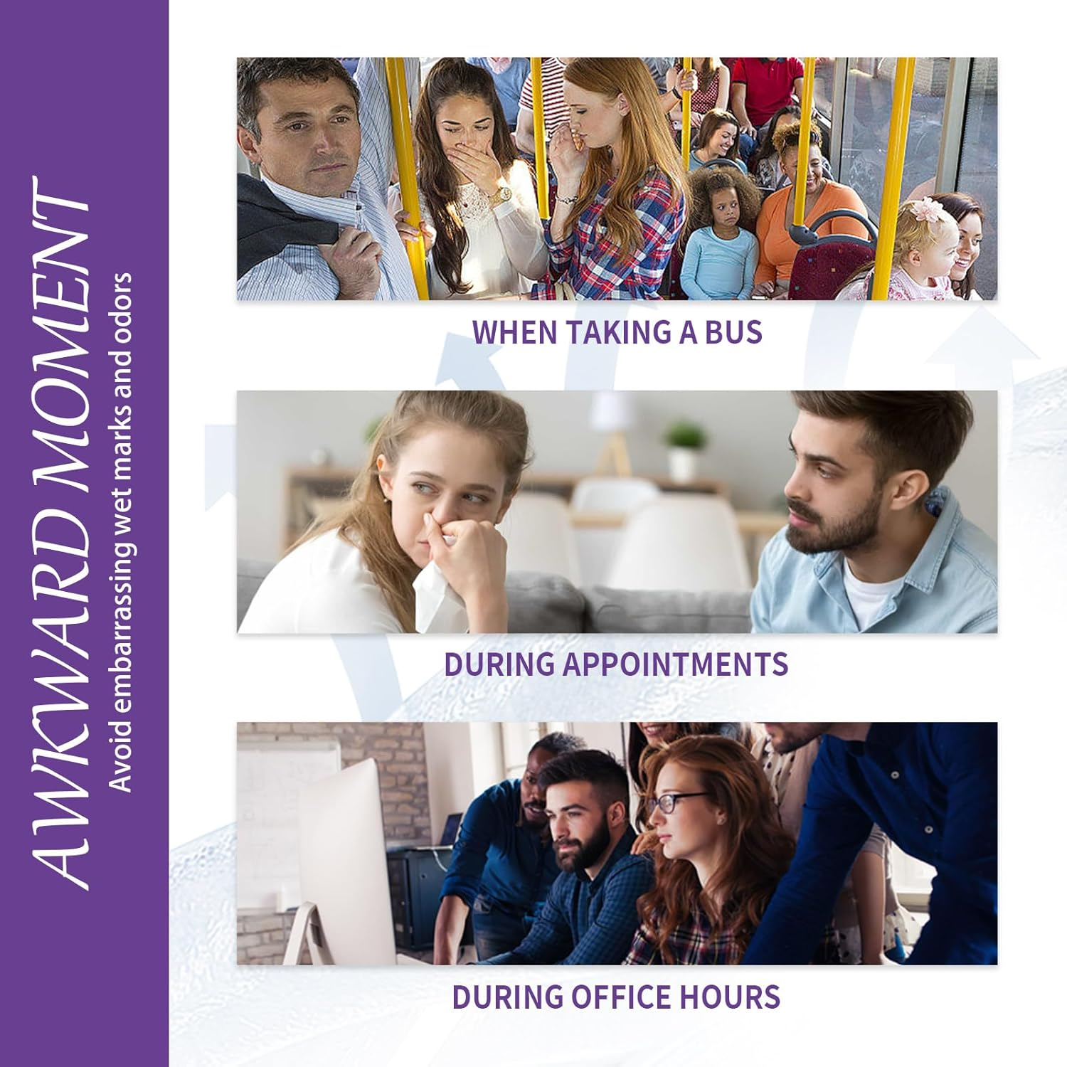 Instant Dry Underarm Sweat Pads, Disposable Armpit Perspiration Patches, 20 Pack, White image number 3