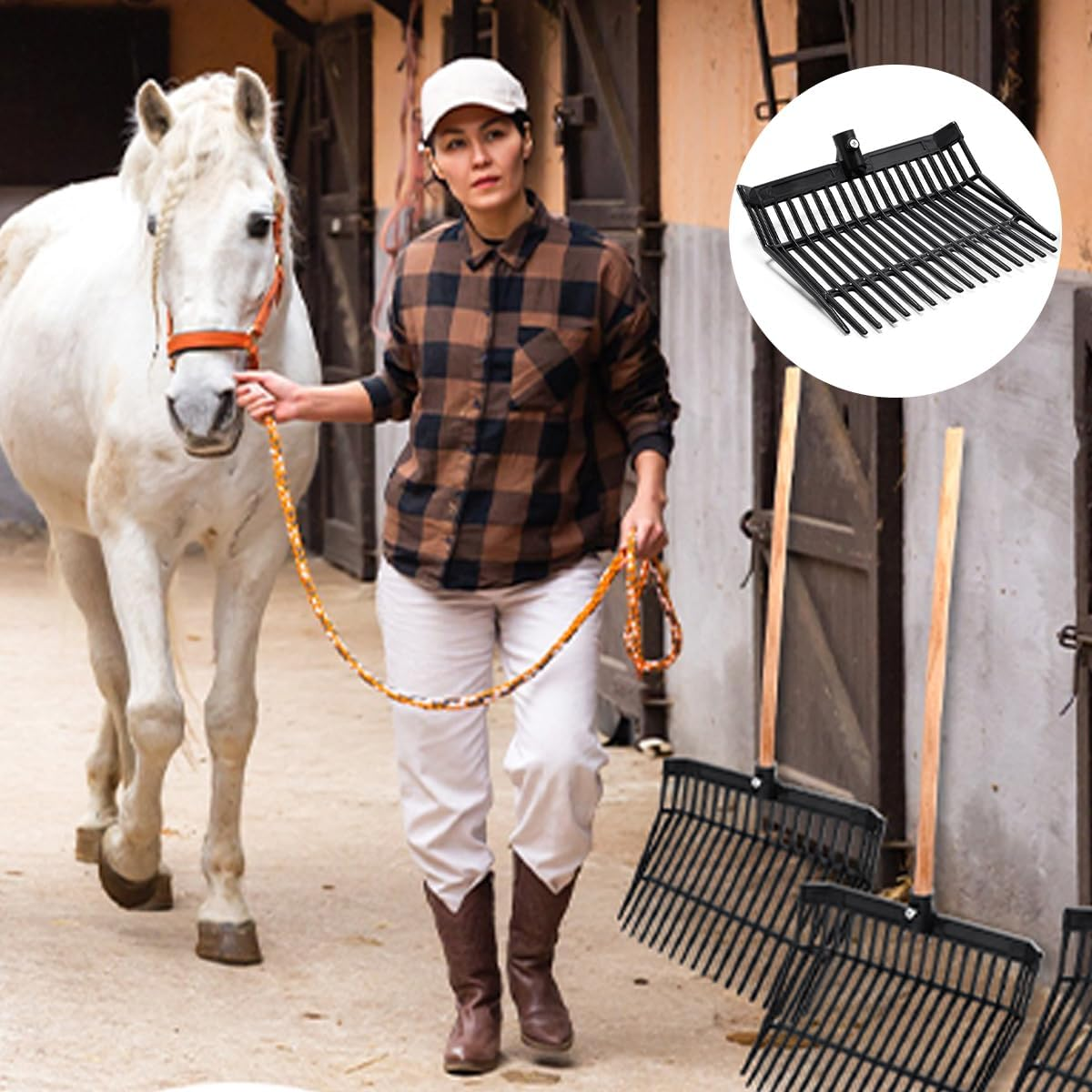 AIMALL ABS Plastic Horse Pitchfork, Large Horse Stable Cleaning Tool, 15.35In X 12.79In Durable Stable Fork for Garden, Horse Grooming, and Stable Supplies - Black image number 2