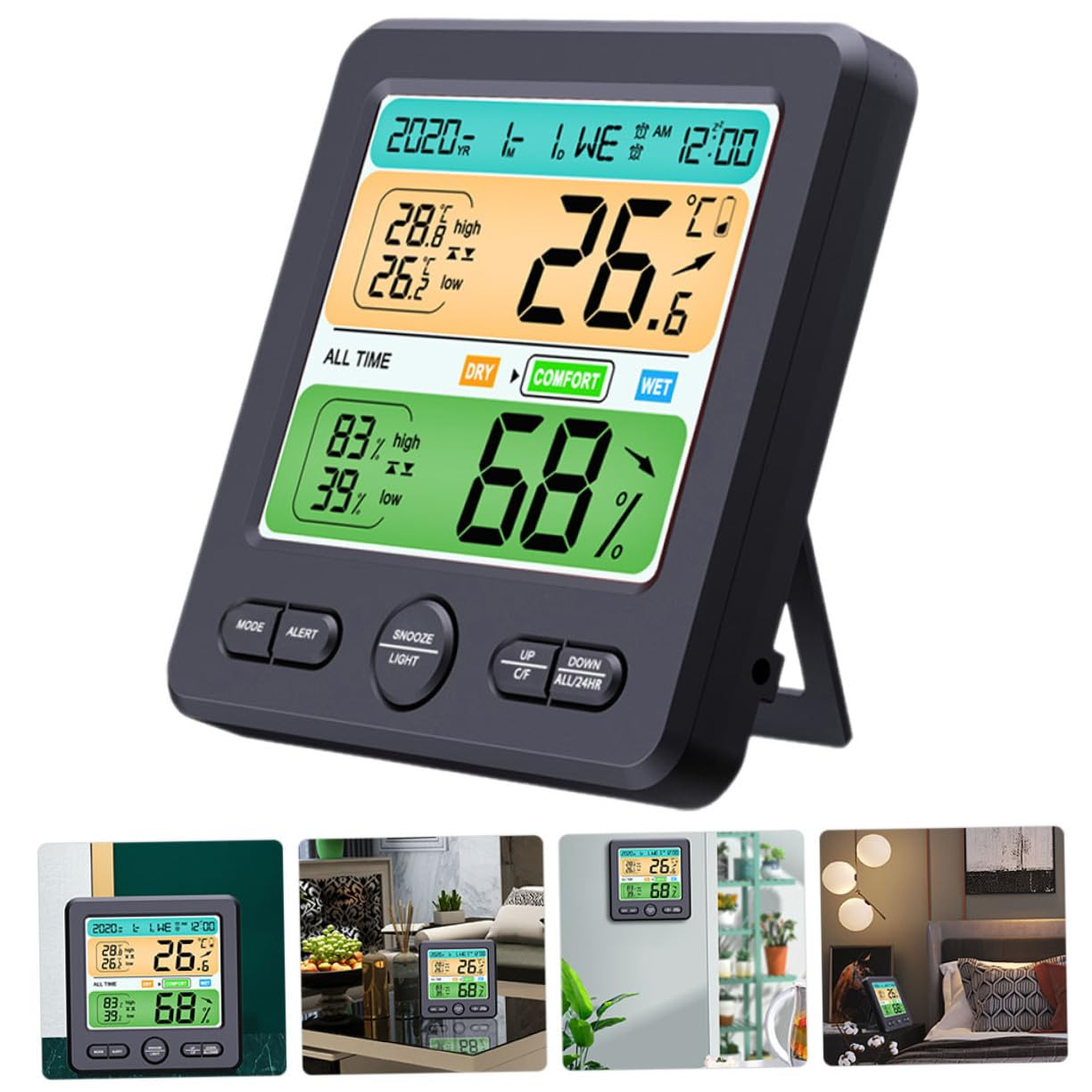 TEHAUX Multi-Function Digital Hygrometer Clock with Large Screen Display Indoor Temperature Humidity Gauge for Home and Office Electronic Thermometer Monitor for Factory School Hospital image number 3