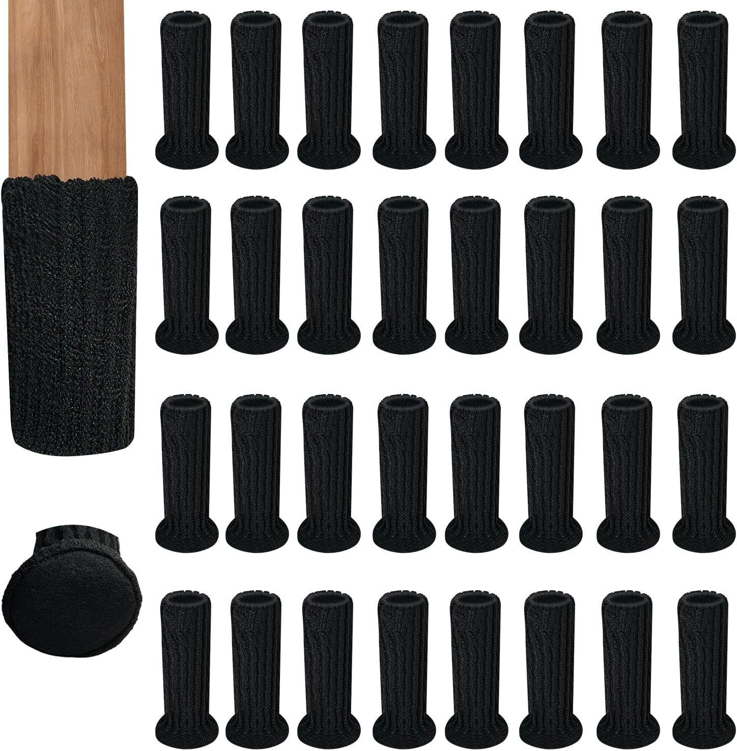 32Pcs Furniture Socks Funcyboo,Chair Socks Elastic Chair Leg Socks for Various Leg Shapes Non-Slip Chair Leg Feet Socks for Avoid Scratches Knitted Chair Feet Socks Fit Desk Chair Wood Tile Etc(Black) image number 4