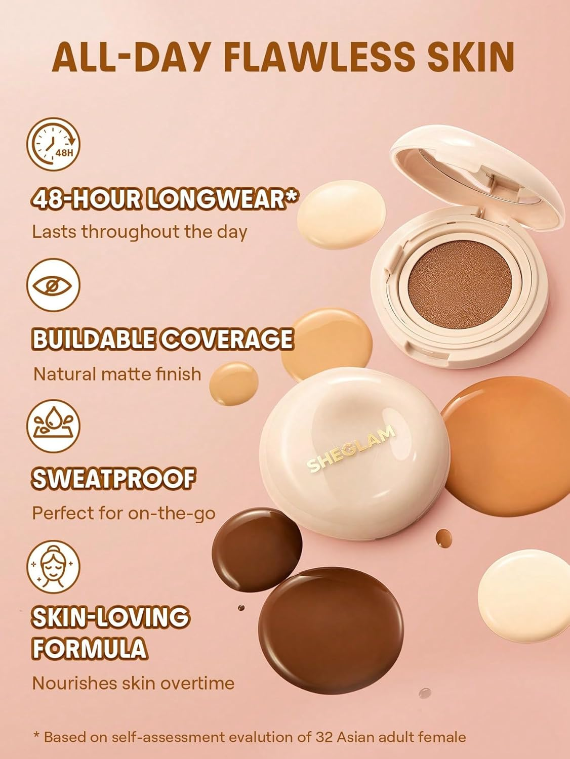 SHEGLAM Lock & Go Long-Lasting Cushion Foundation Soft Matte Weightless Waterproof for Flawless Base Makeup-Warm Vanilla image number 5