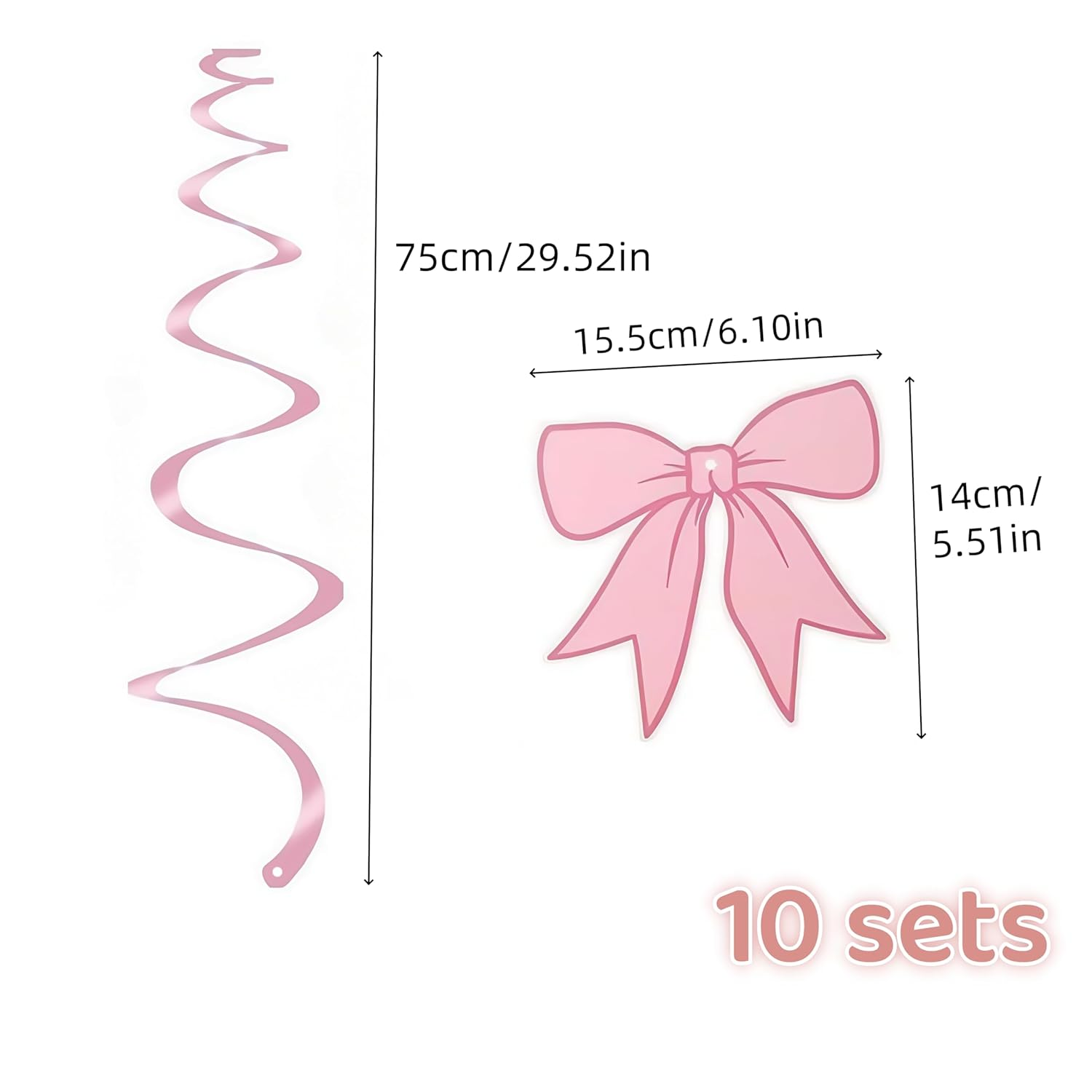 Pink Bow Party Decor,20 Piece Decorations Garland Banner Hanging Swirls Set,For Girls Bow Birthday Decorations, Bow Party Decor,Bridal Shower Party Supplies